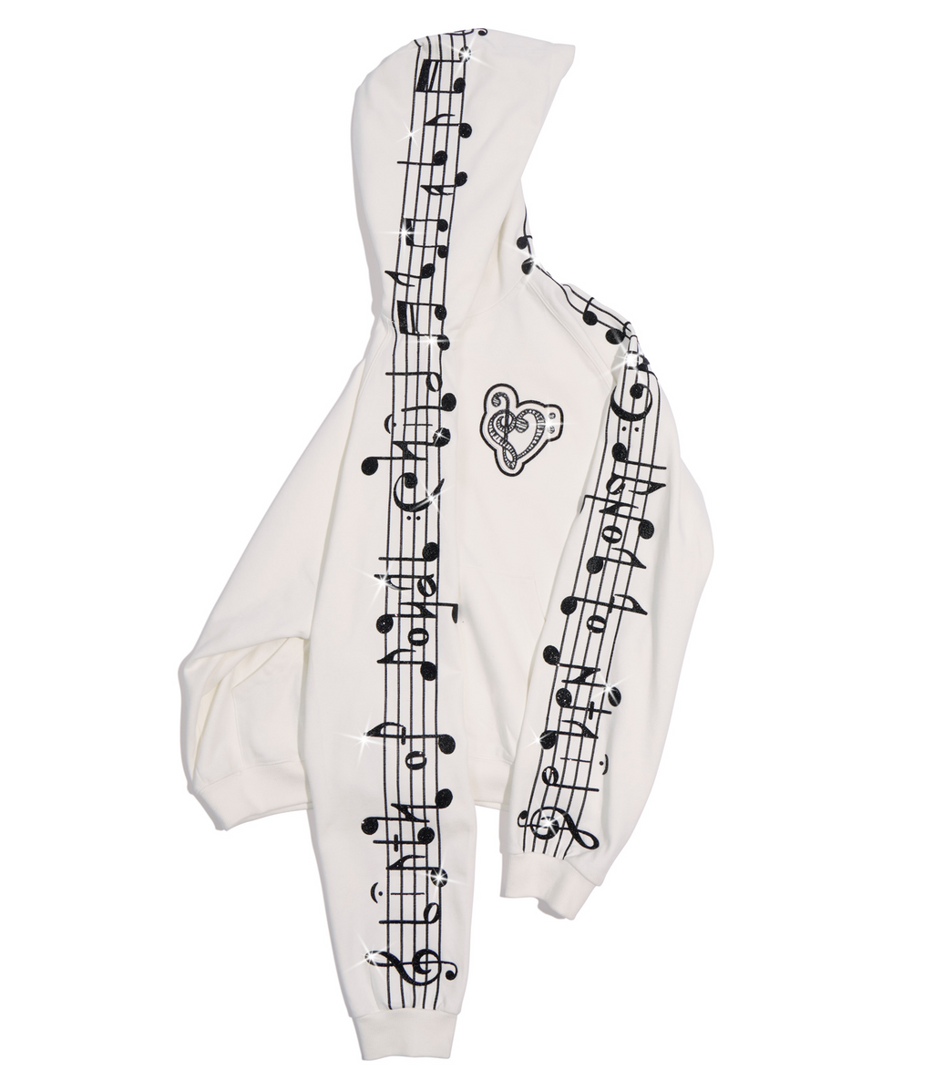 Crystal Notes Raglan Hoodie White
