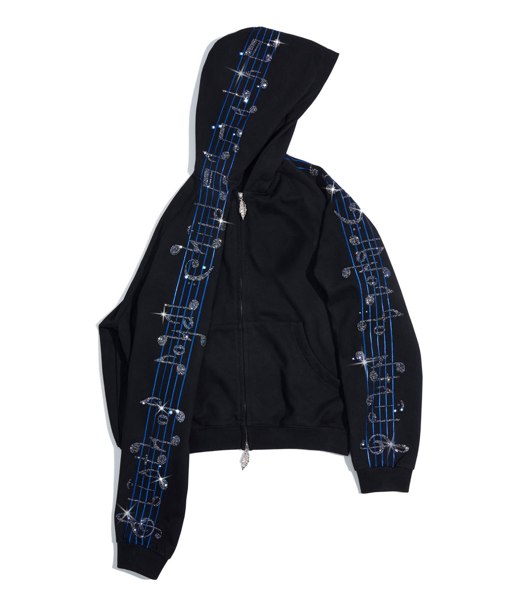 Crystal Notes Raglan Hoodie | Black | Birth of Royal Child | Hoodie | Unisex | Crystal Embellished