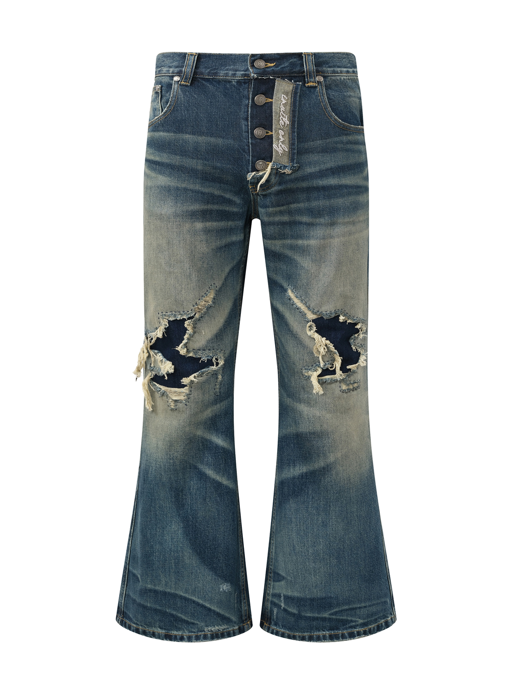 Distressed Embroidery Bootcut Denim