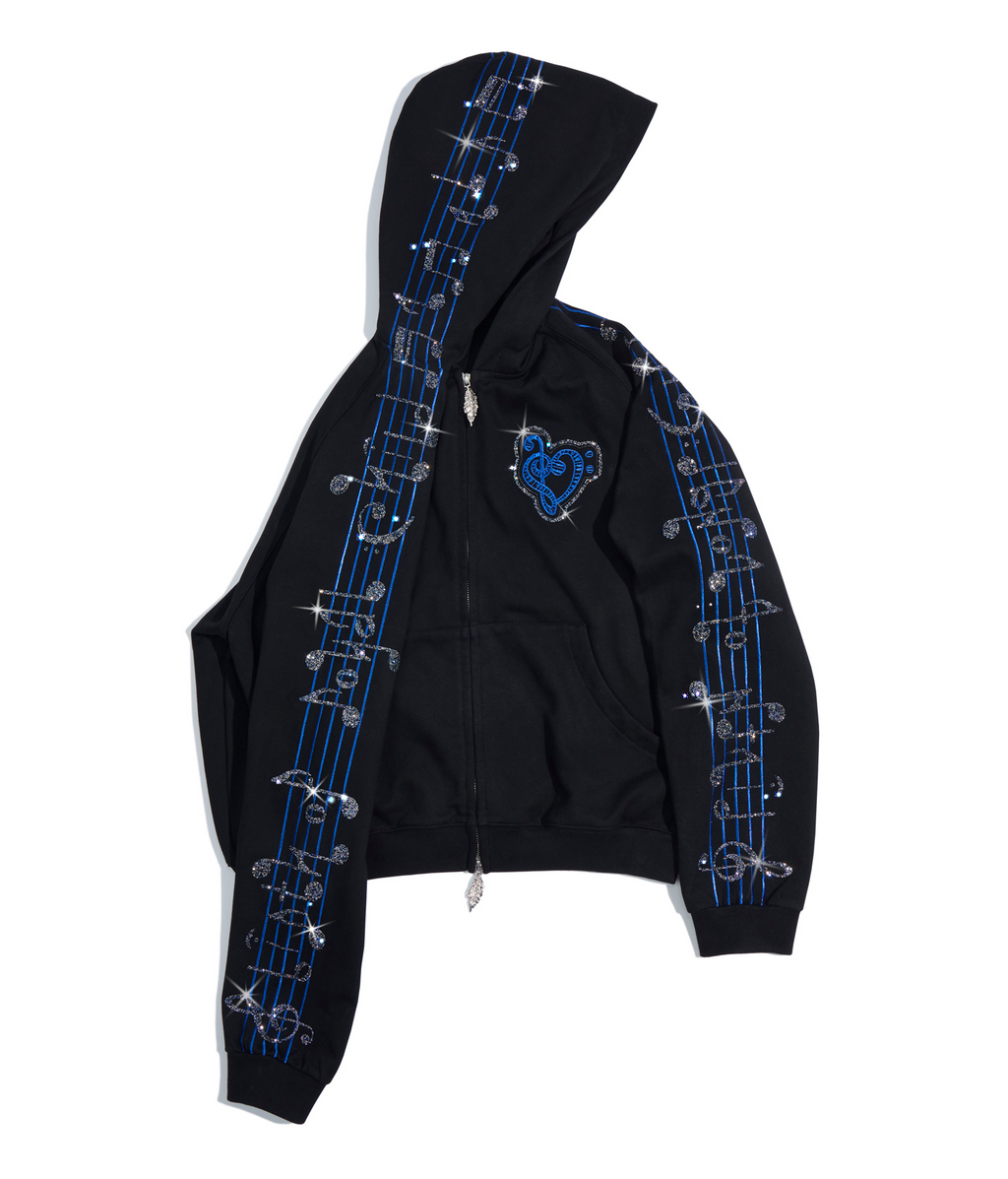 Crystal Notes Raglan Hoodie Black