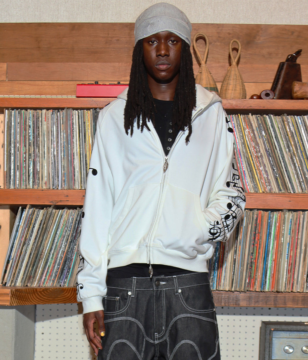 Crystal Notes Raglan Hoodie | White | Birth of Royal Child | Hoodie | Unisex | Crystal Embellished