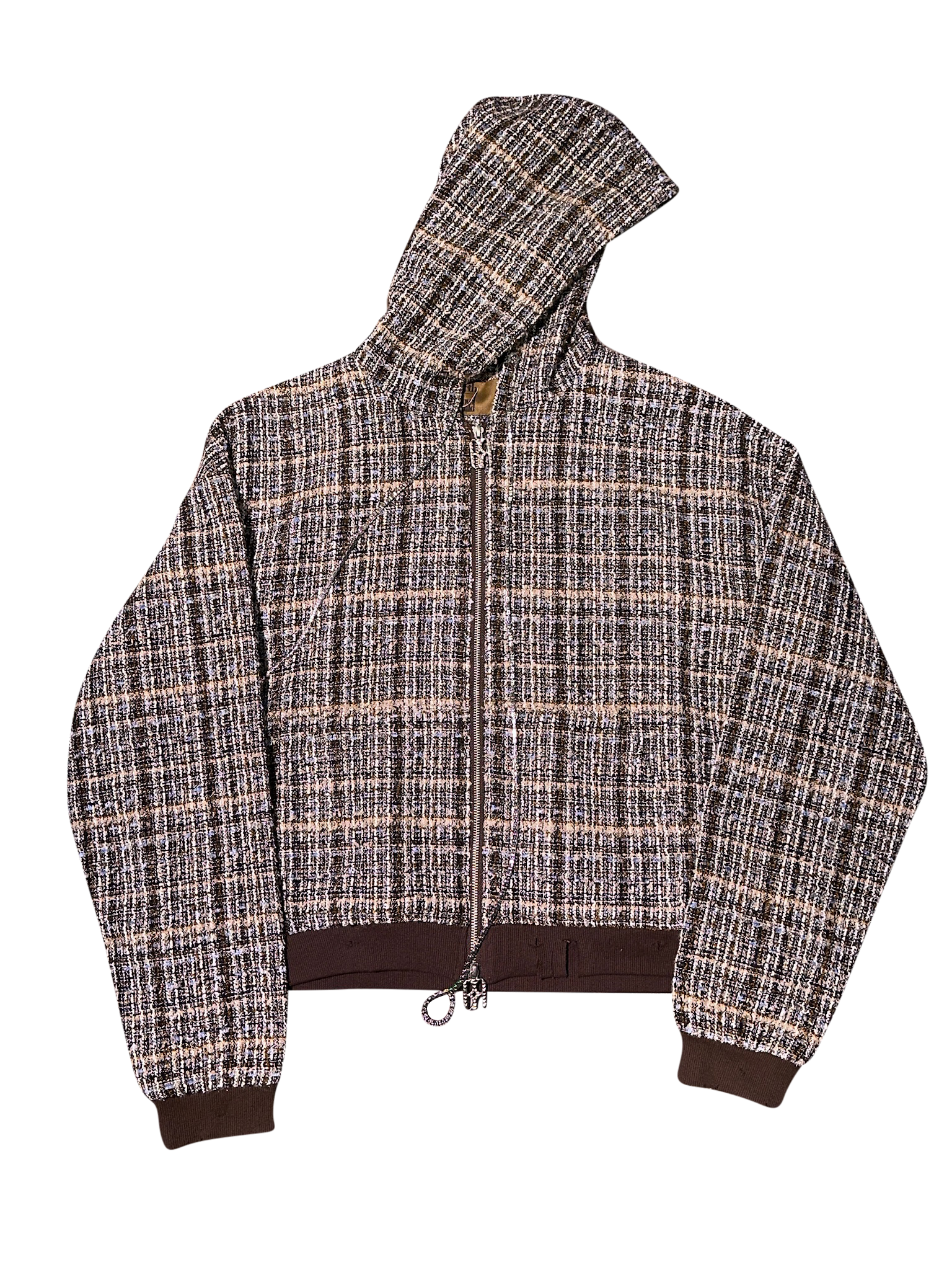 Jewels Chain Detailed Maillard Tweed Hoodie Jacket