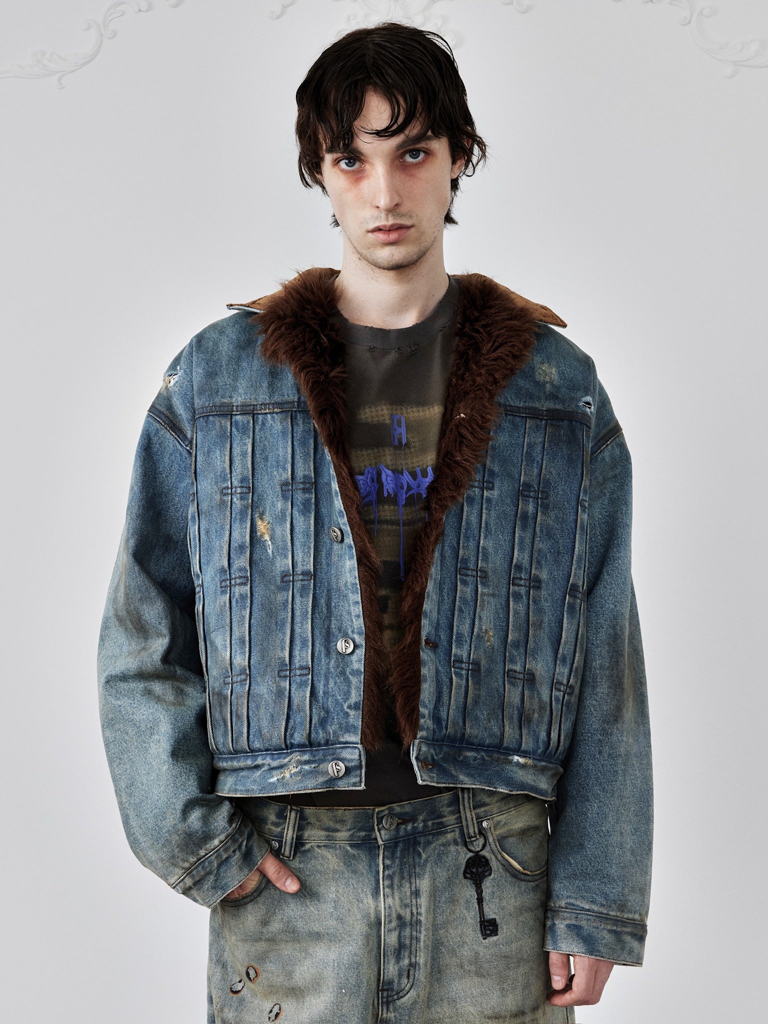 Dirty-Washed Furry Denim Jacket – Birth Of Royal Child