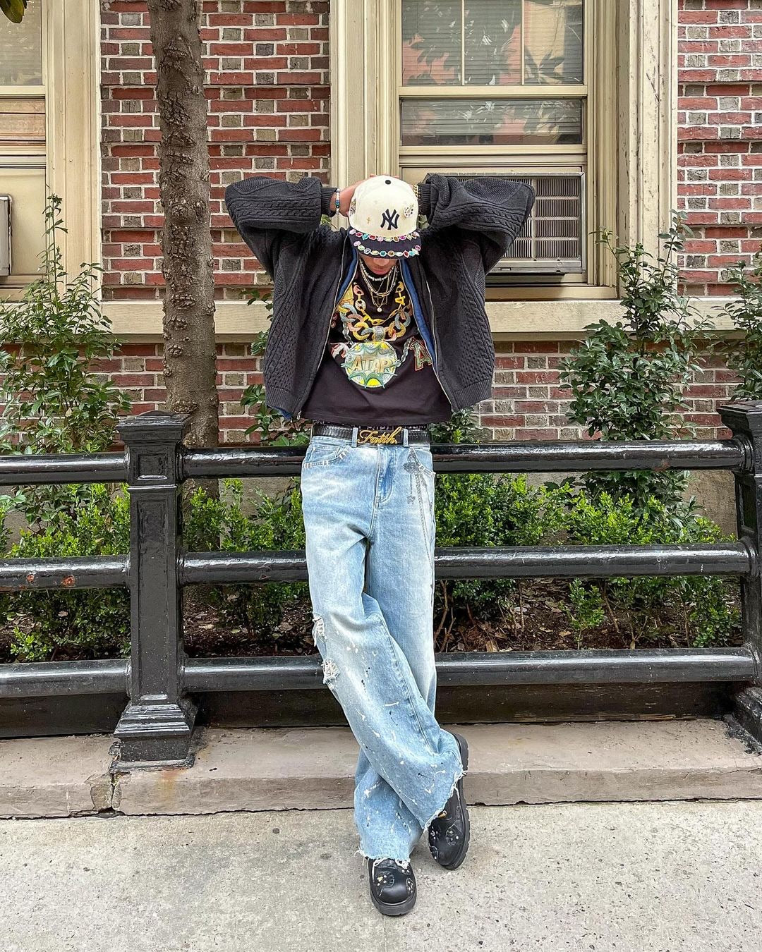 Chain Ink Print Detailed Patch Jeans – Birth Of Royal Child