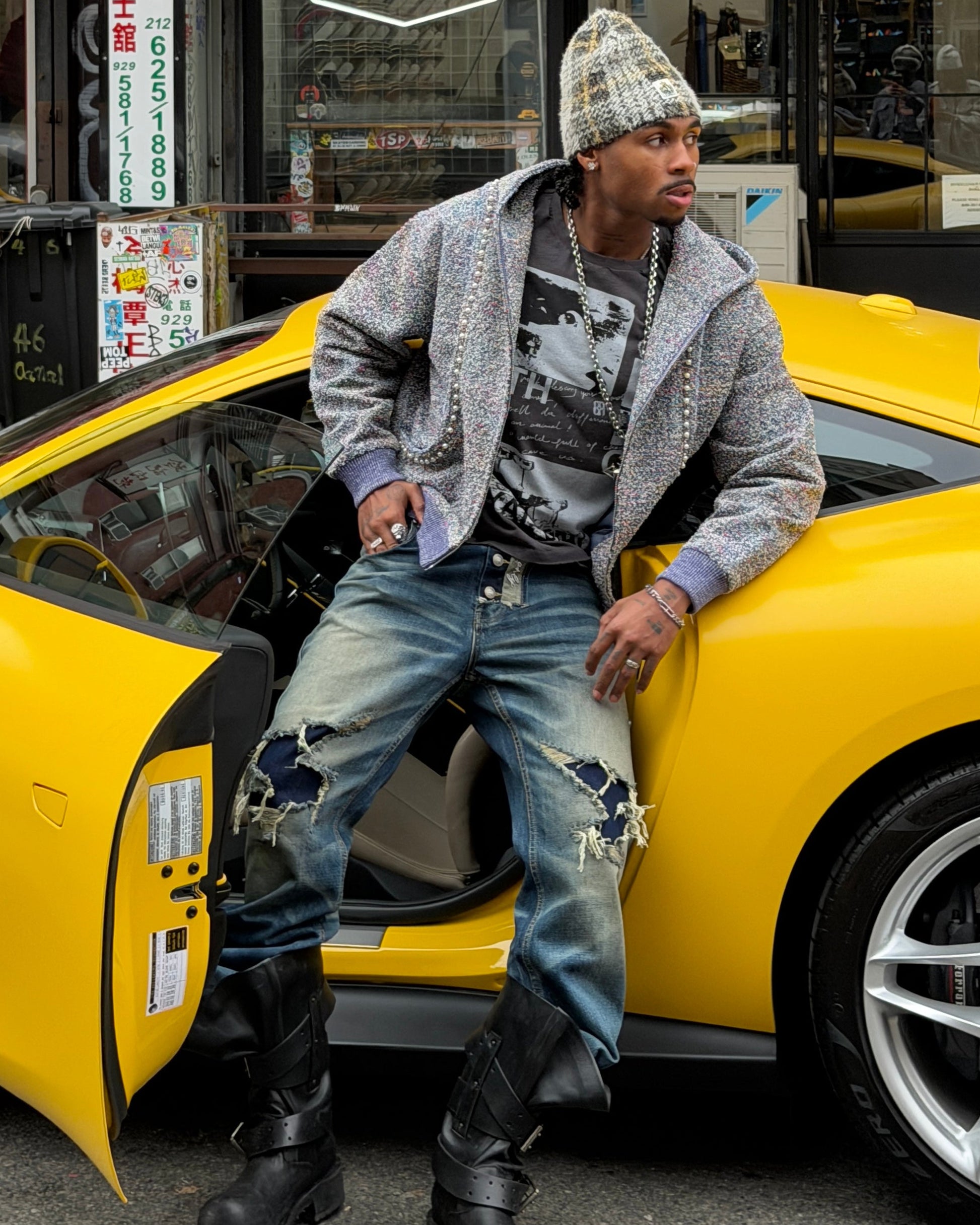 Distressed Embroidery Bootcut Jeans