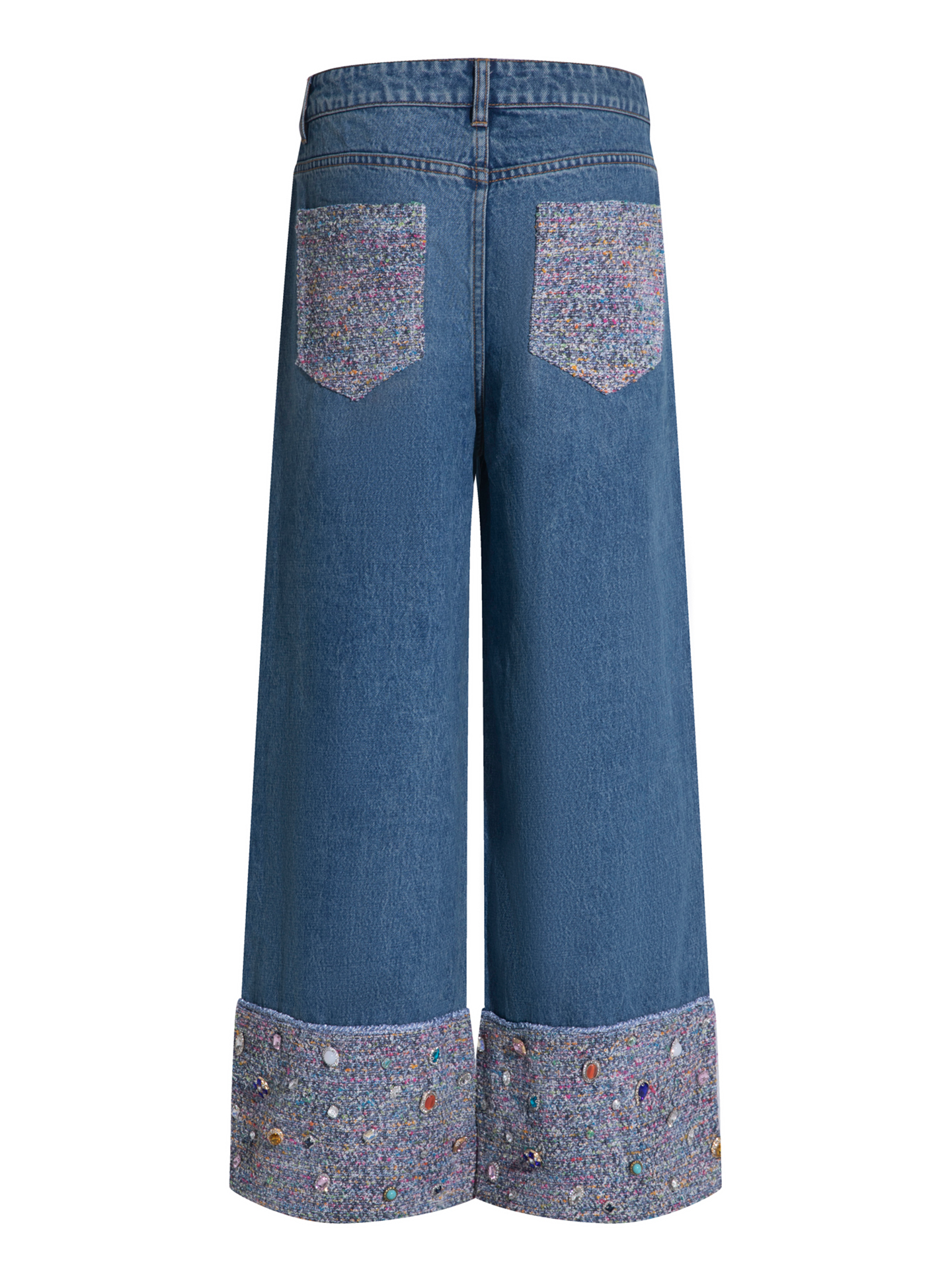 Tweed Patchwork Wide Denim