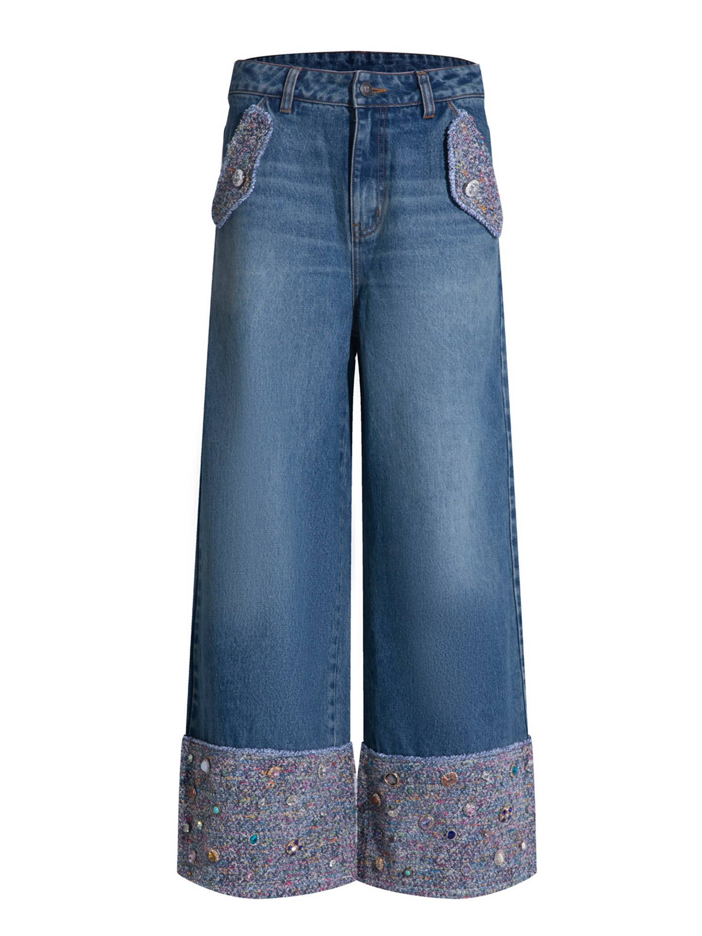 Tweed Patchwork Wide Denim