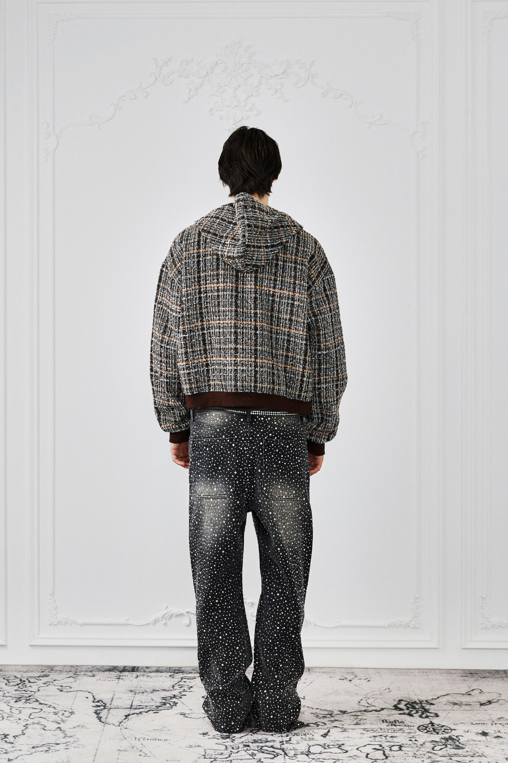 Jewels Chain Detailed Maillard Tweed Hoodie Jacket