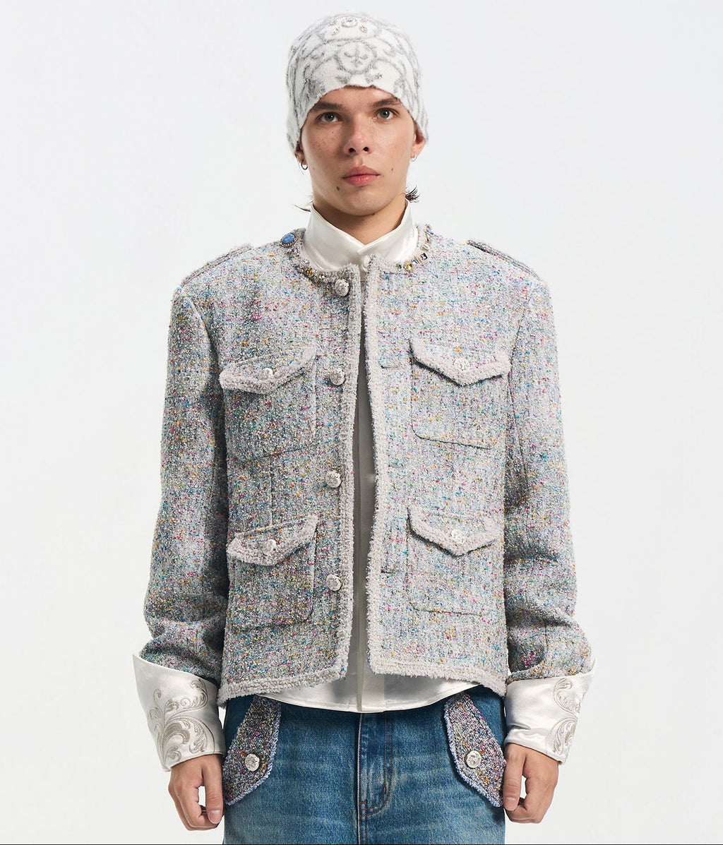 Bouclé Tweed Short Jacket Light Gray