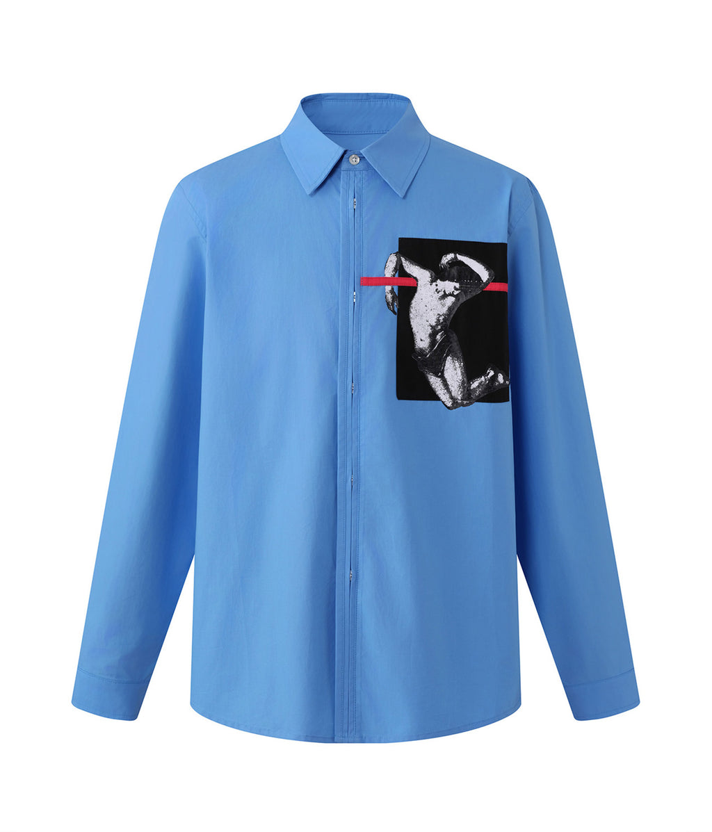 Interrupted Portrait Patch Shirt Blue