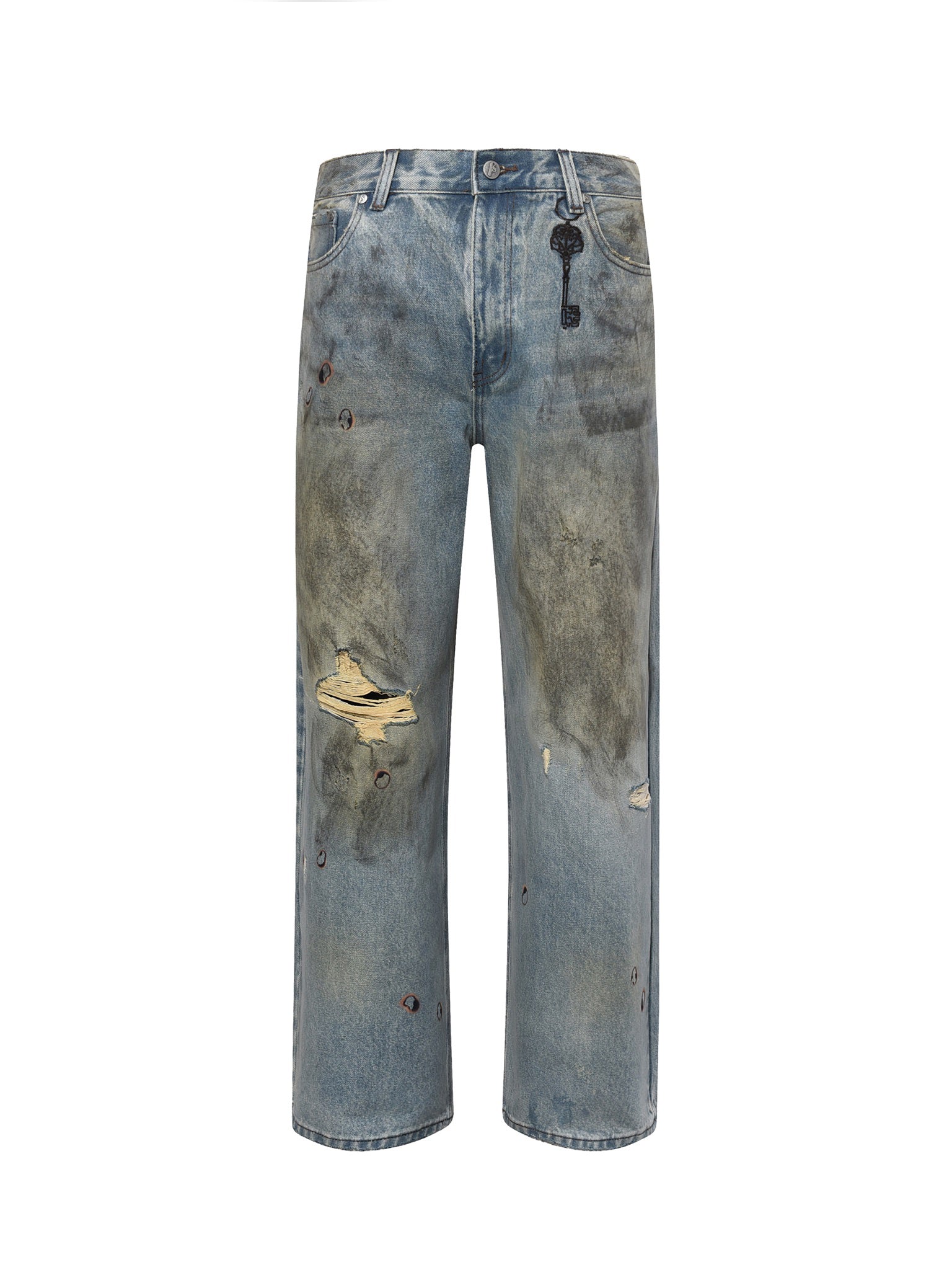 Dirty-Washed Brushing Wax Baggy Denim