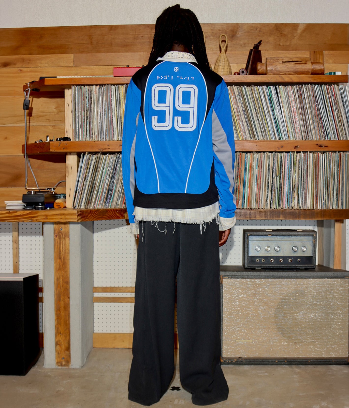 Crystal Braille Double-Collar Jersey Blue