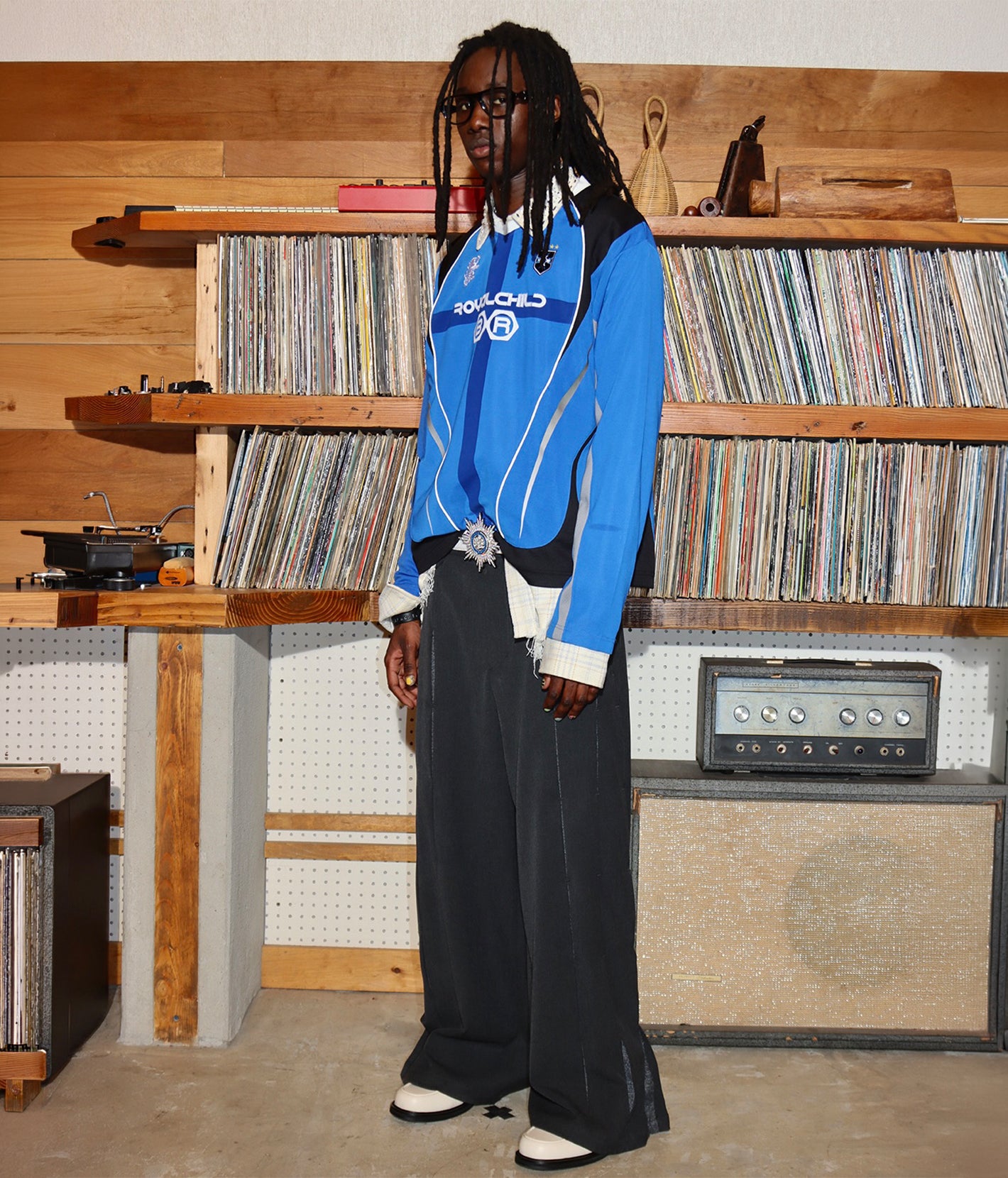 Crystal Braille Double-Collar Jersey Blue