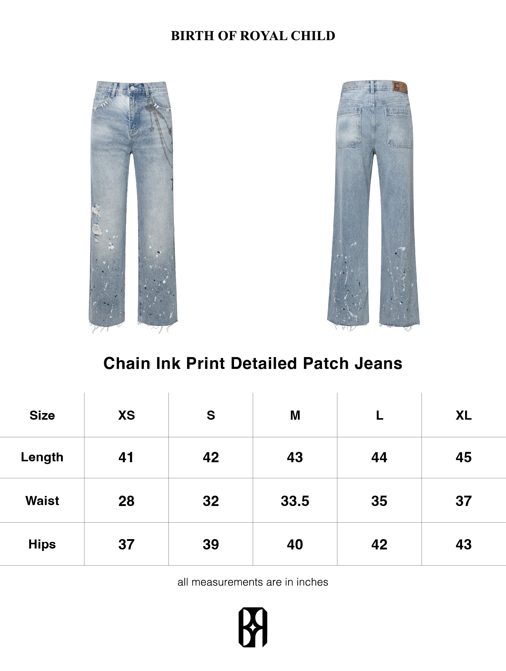 Chain Ink Print Detailed Patch Jeans