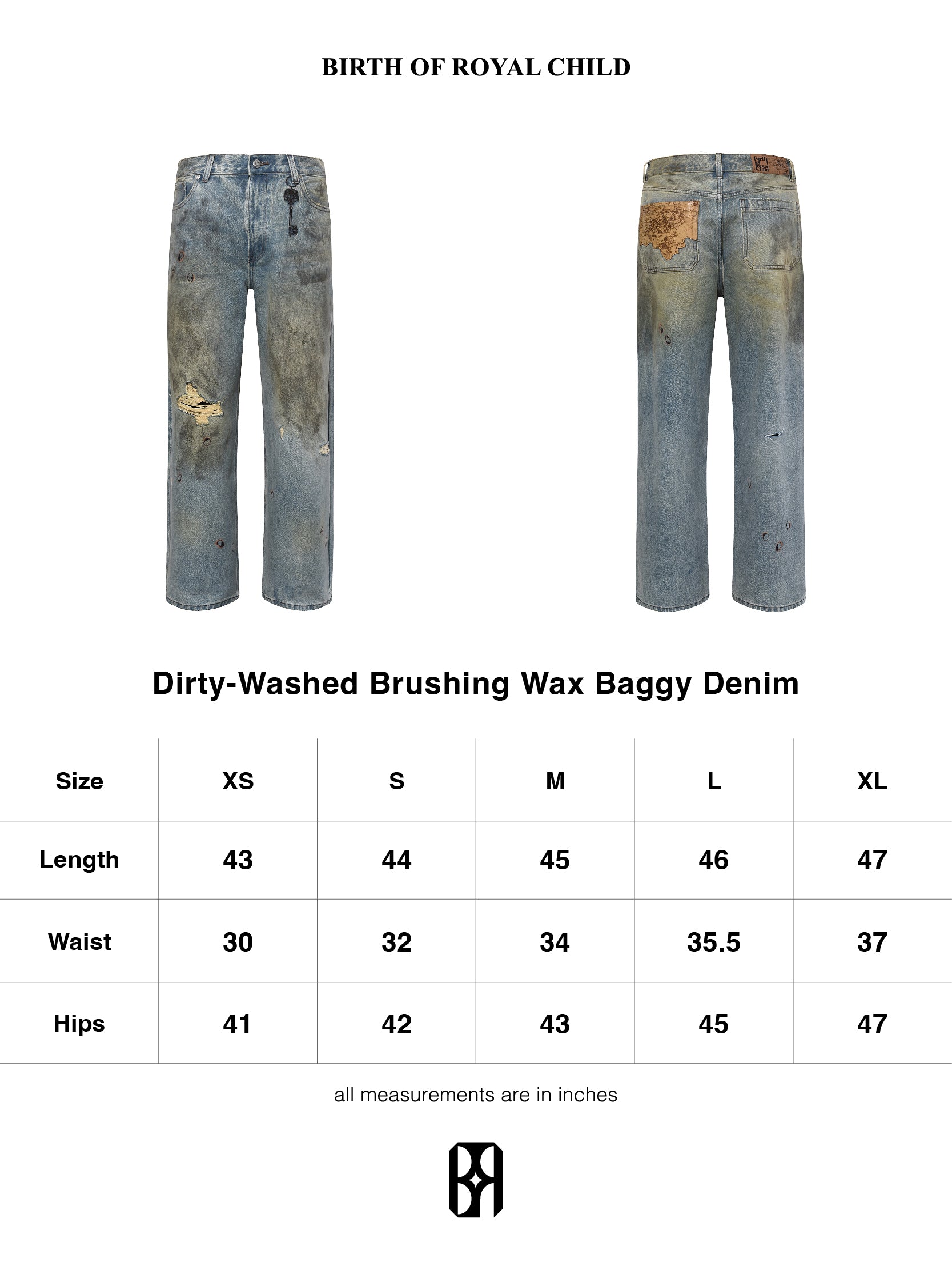 Dirty-Washed Brushing Wax Baggy Denim