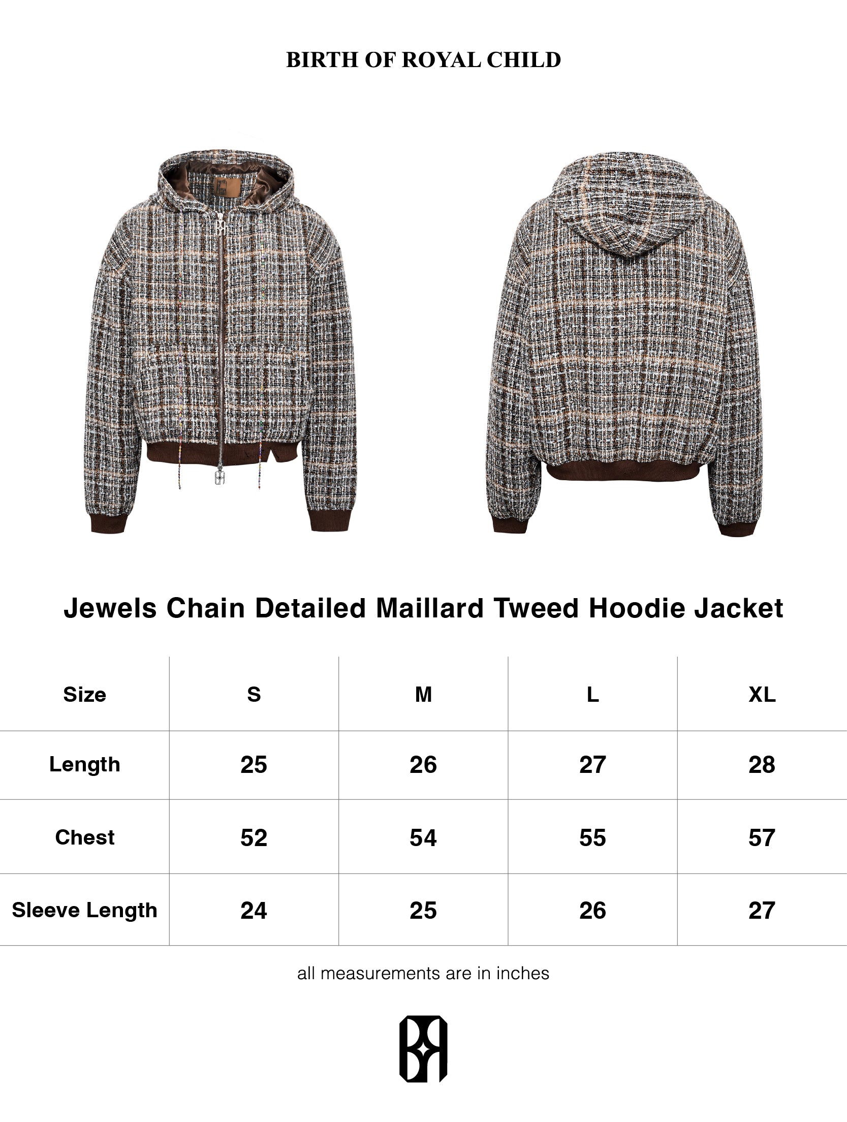 Jewels Chain Detailed Maillard Tweed Hoodie Jacket