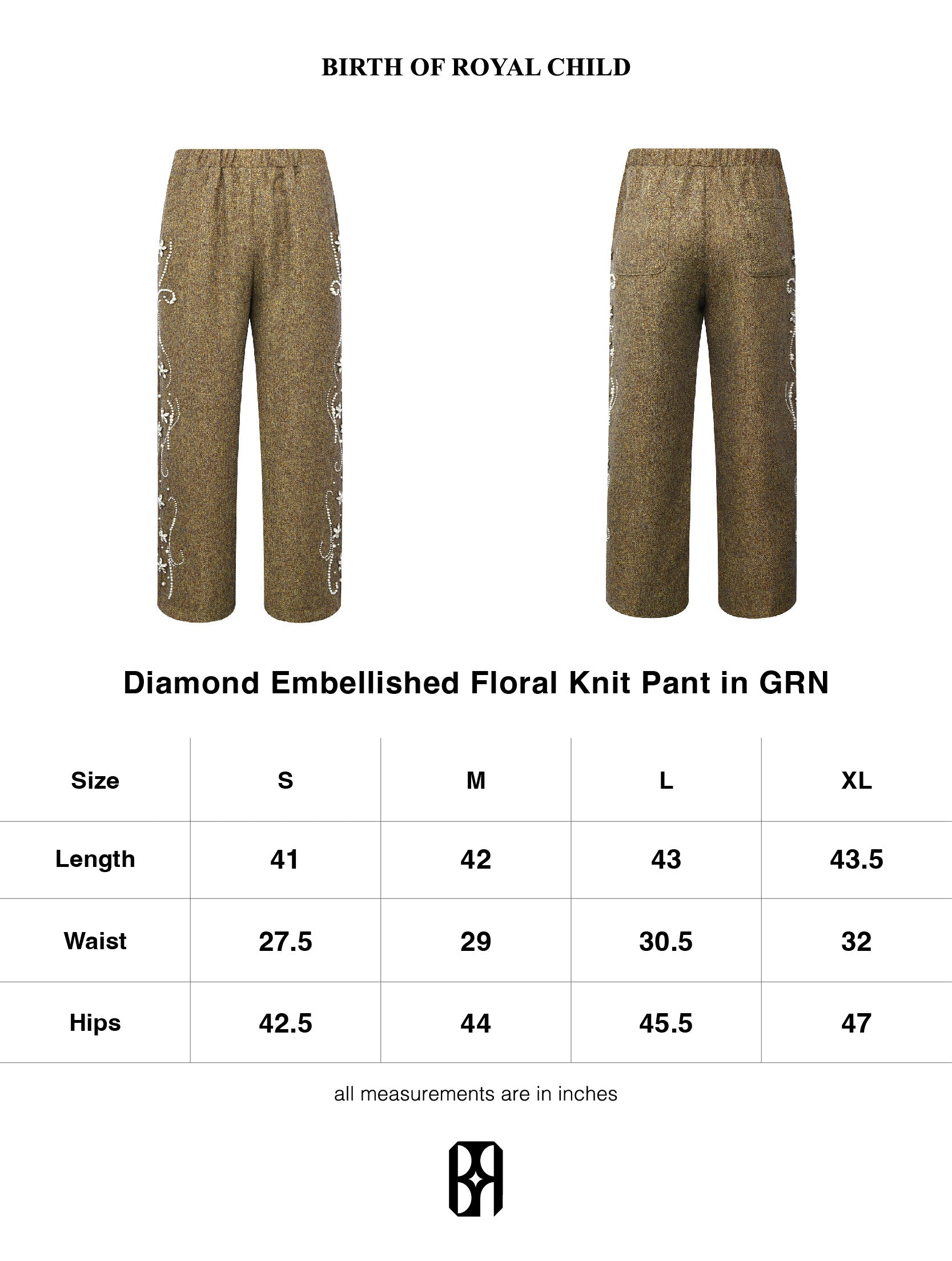 DIAMOND EMBELLISHED FLORAL KNIT PANT IN GRN