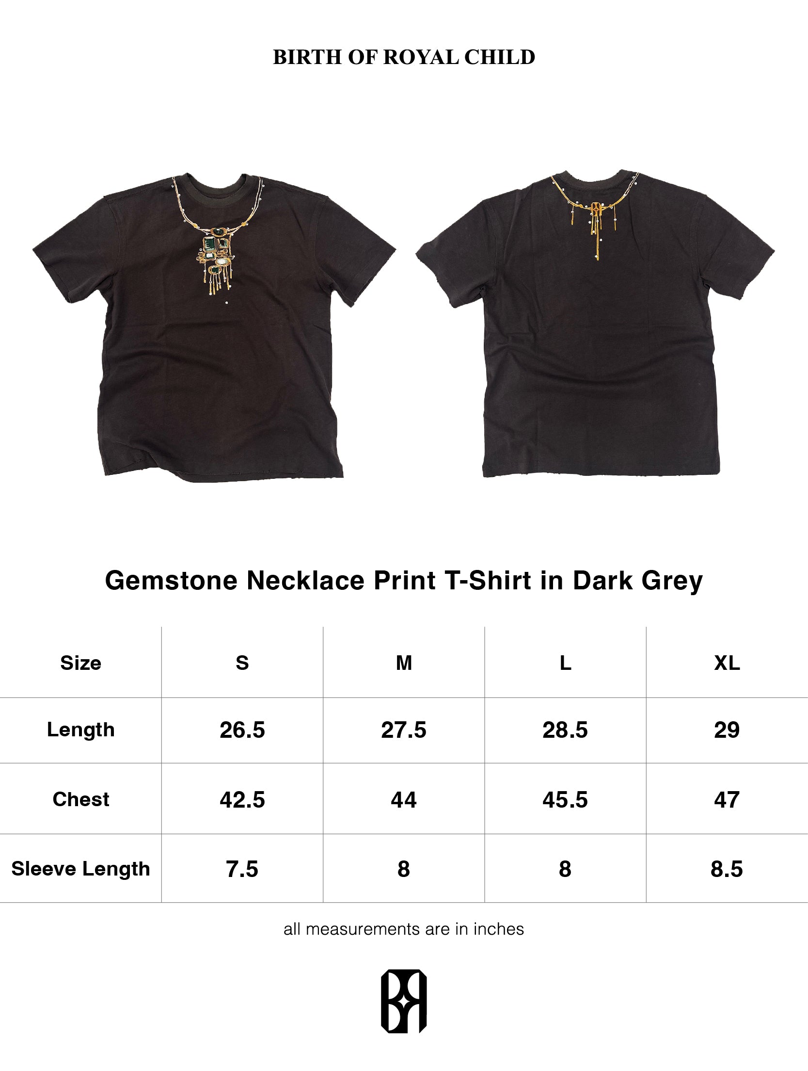 Gemstone Necklace Print T-Shirt in Dark Grey