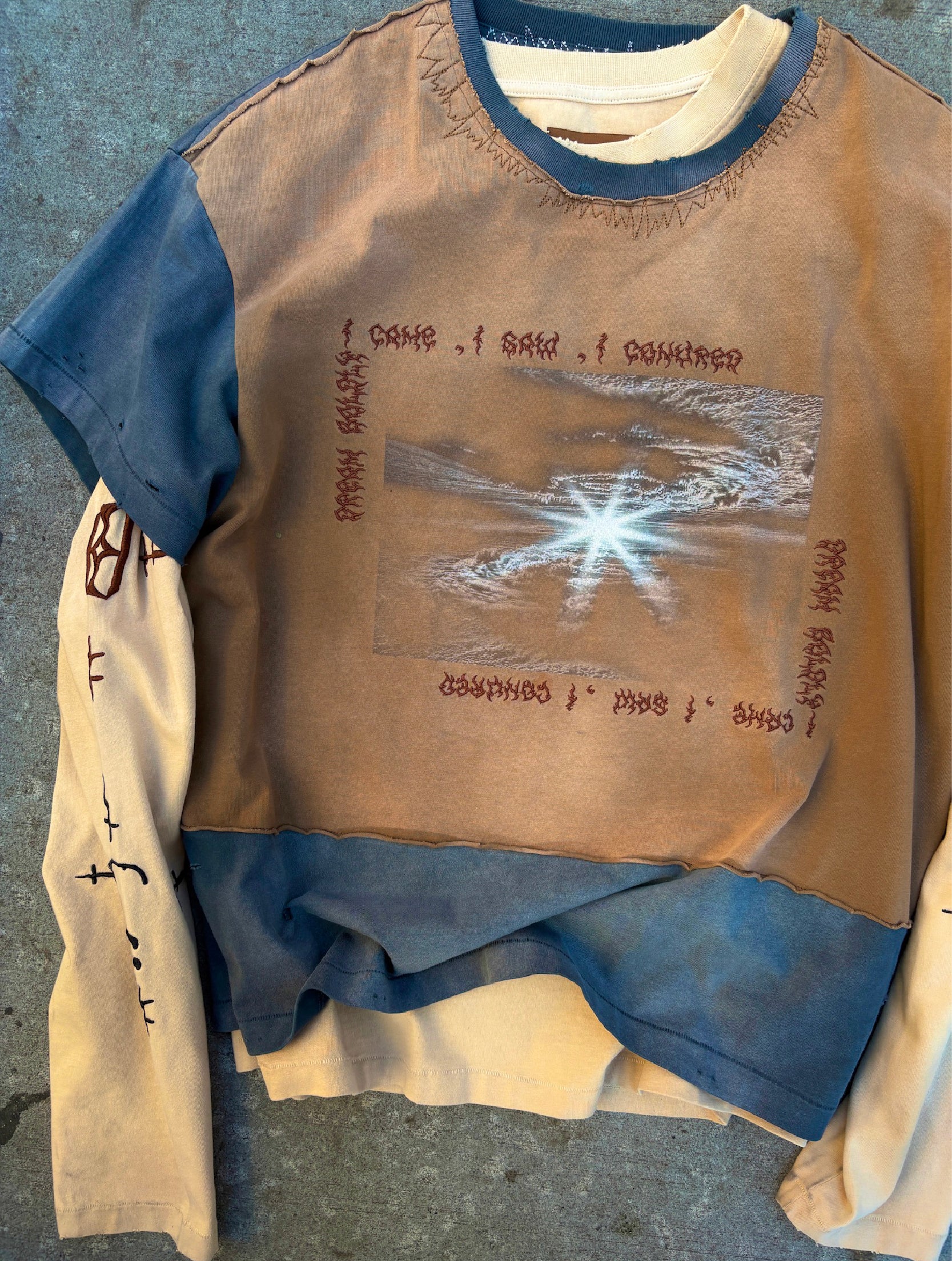 2-IN-1 Distressed Stained Long-sleeve Tee