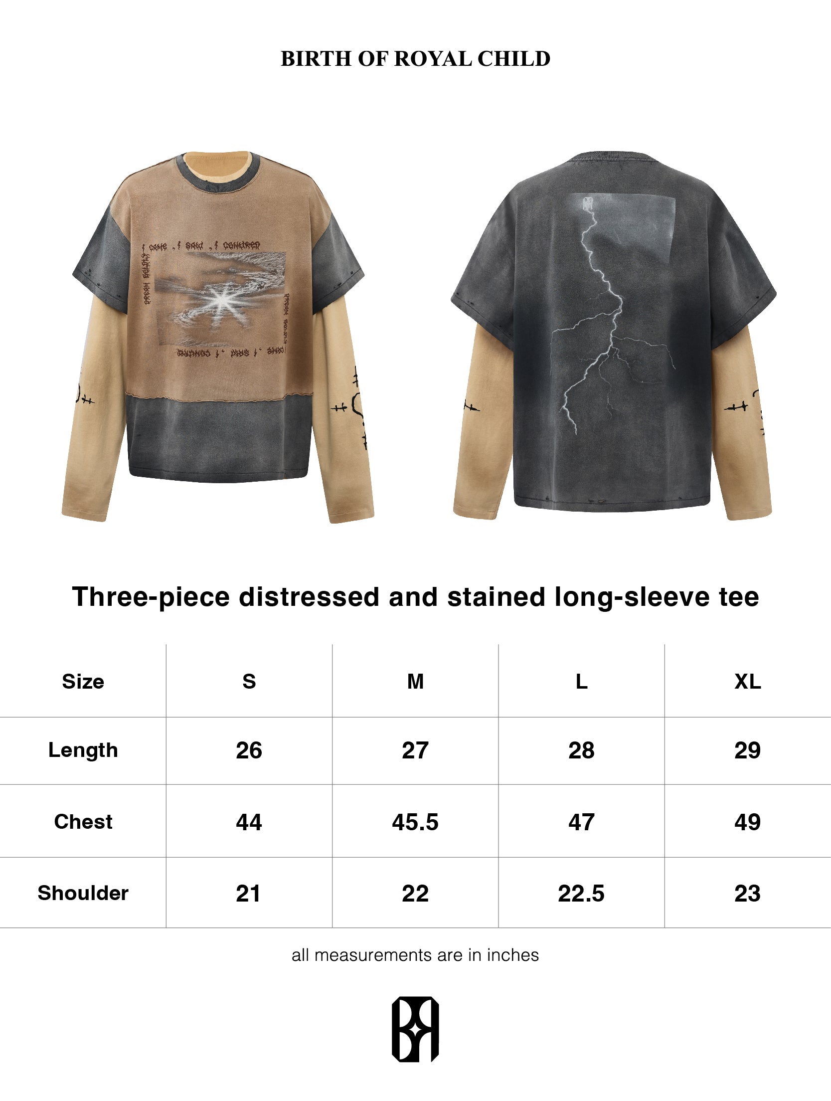 2-IN-1 Distressed Stained Long-sleeve Tee