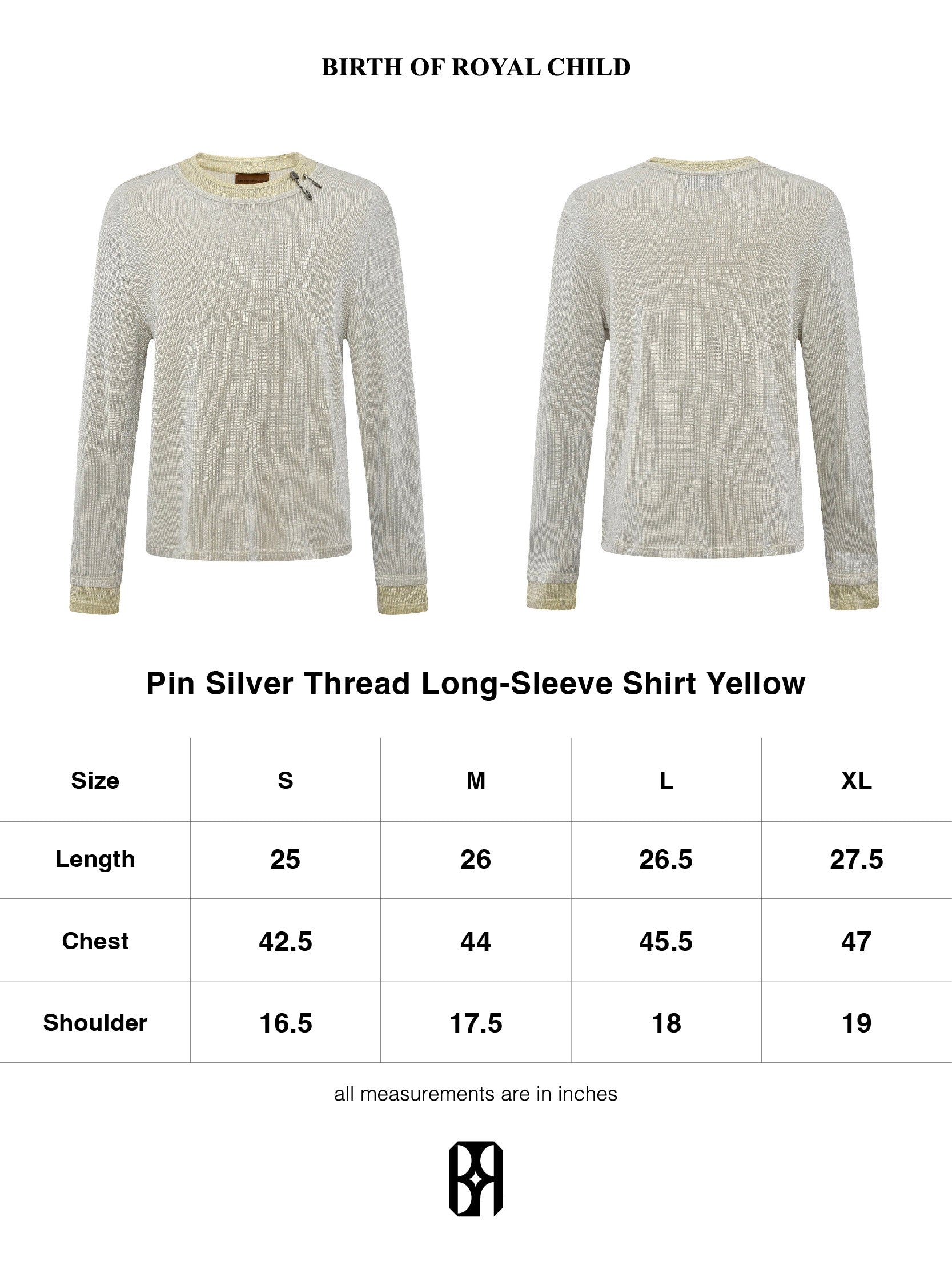 PIN SILVER THREAD LONG-SLEEVE SHIRT YELLOW