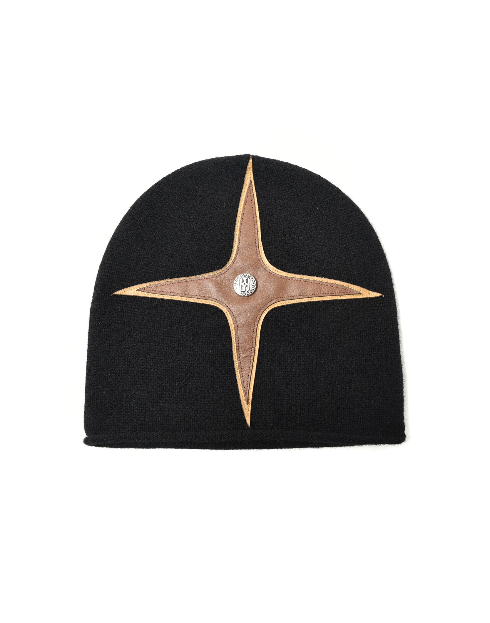 Cross-Patch Leather Beanie