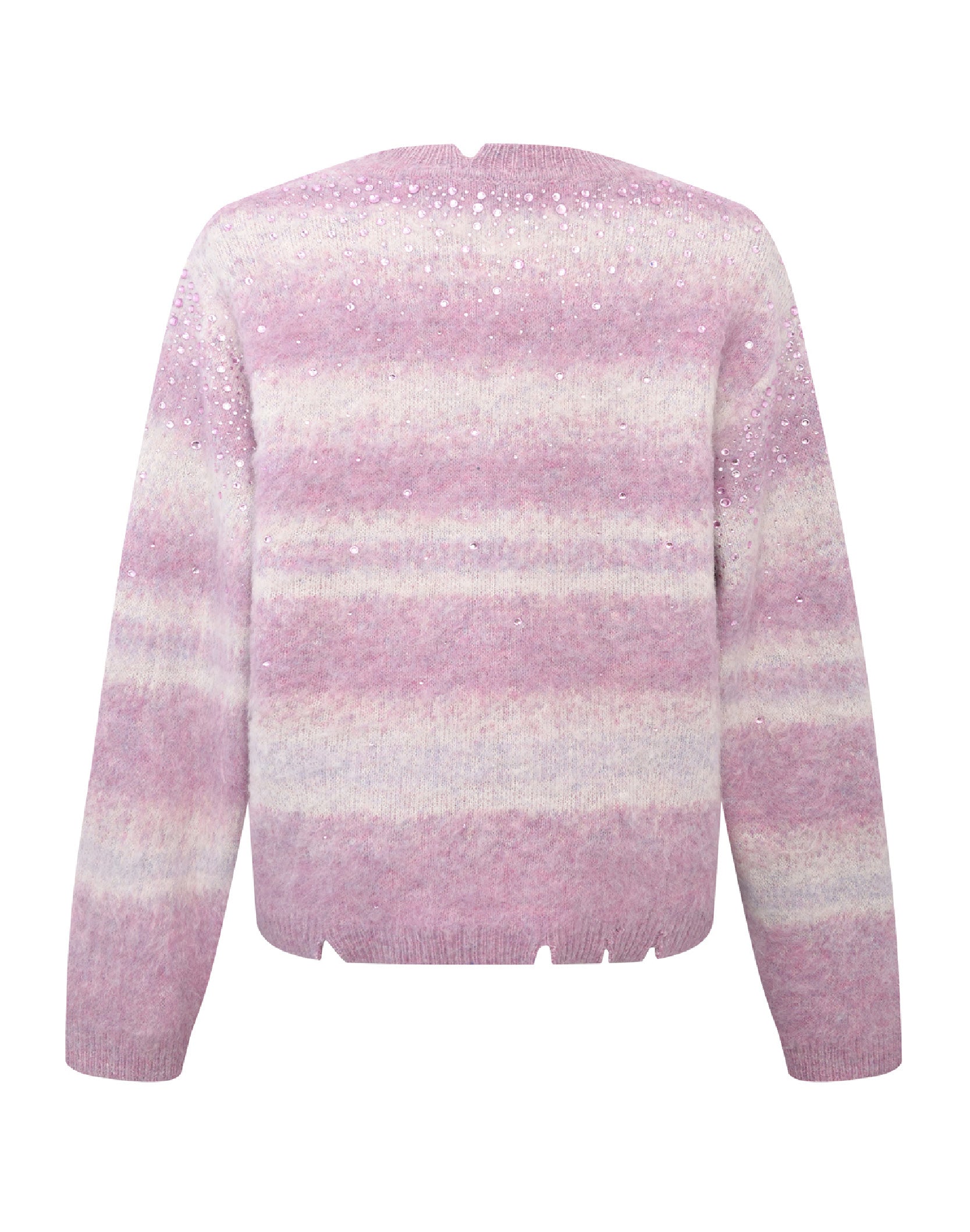 Rhinestone Embellished  Color Block Mohair Sweater in PNK