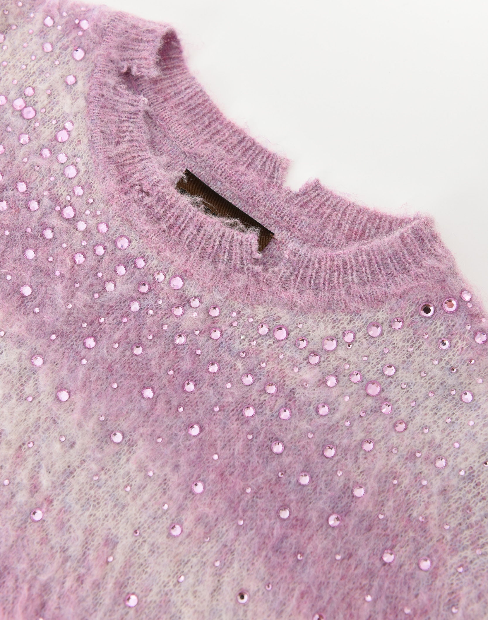 Rhinestone Embellished  Color Block Mohair Sweater in PNK