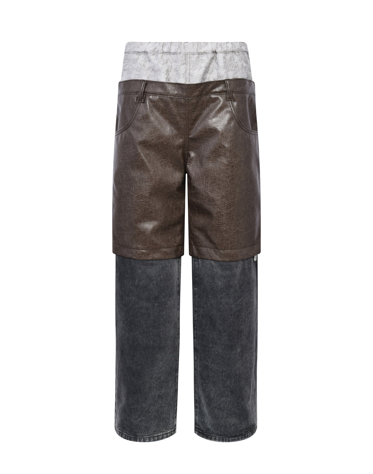 Double Waistband Patchwork Pants - Leather