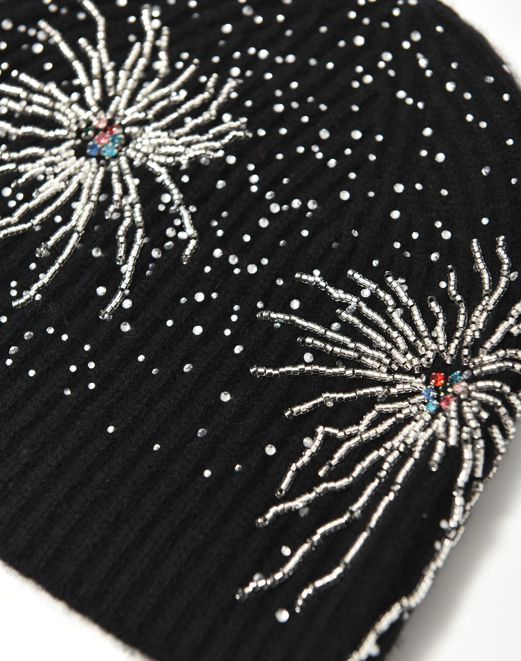 Fireworks Studded Beaded Beanie-BLK