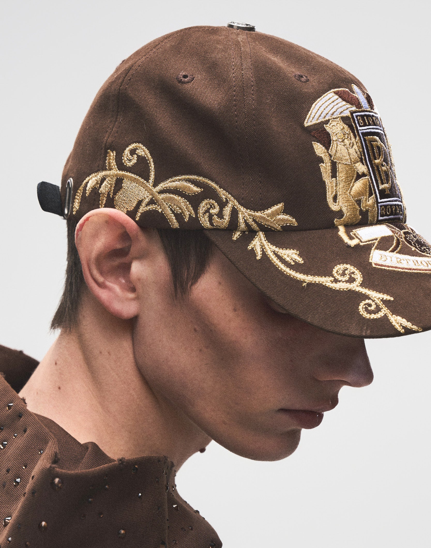 Double Lion Embroidered Baseball Cap-BRN