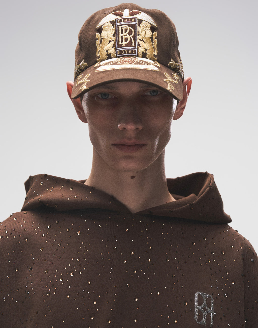 Double Lion Embroidered Baseball Cap-BRN