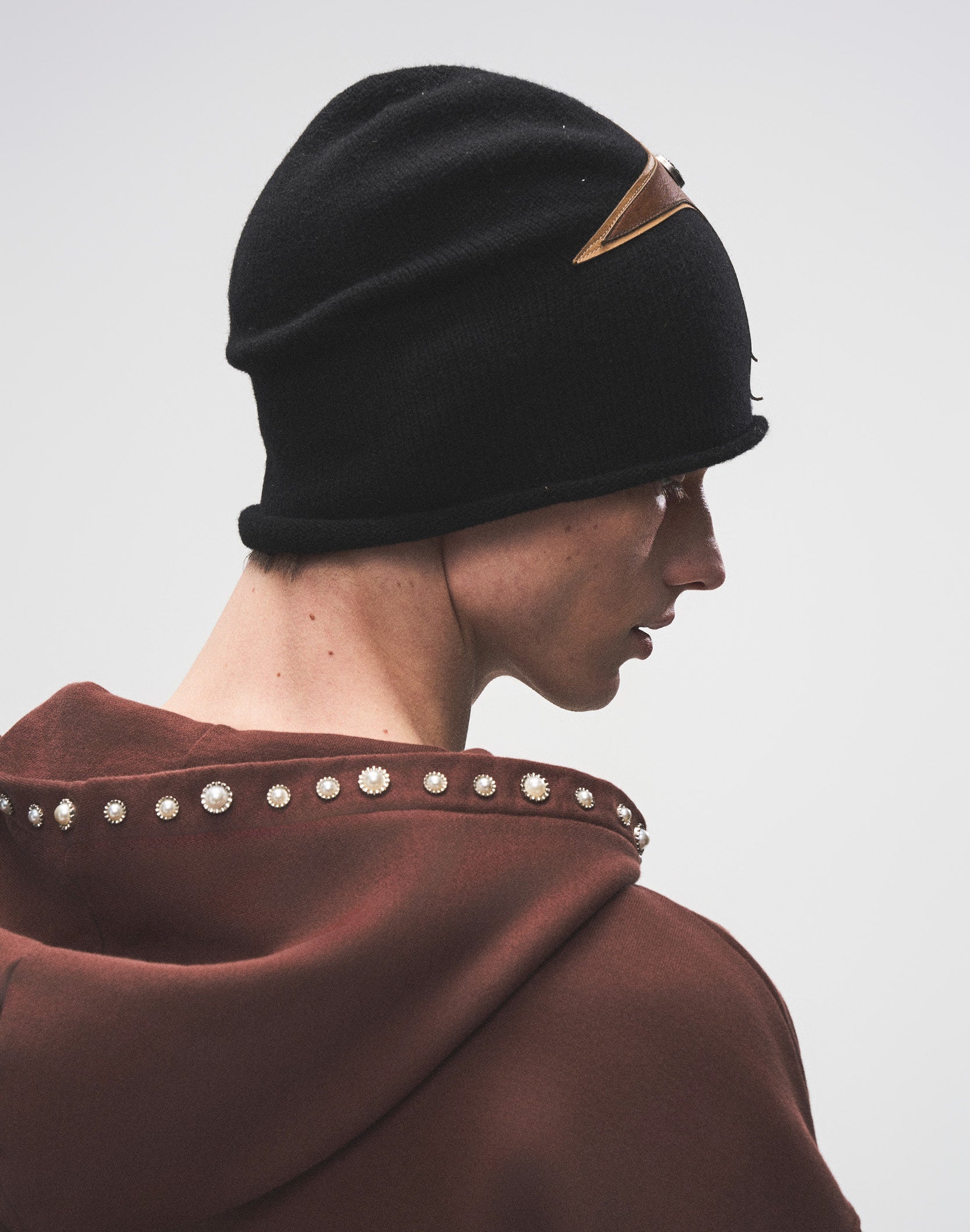 Cross-Patch Leather Beanie