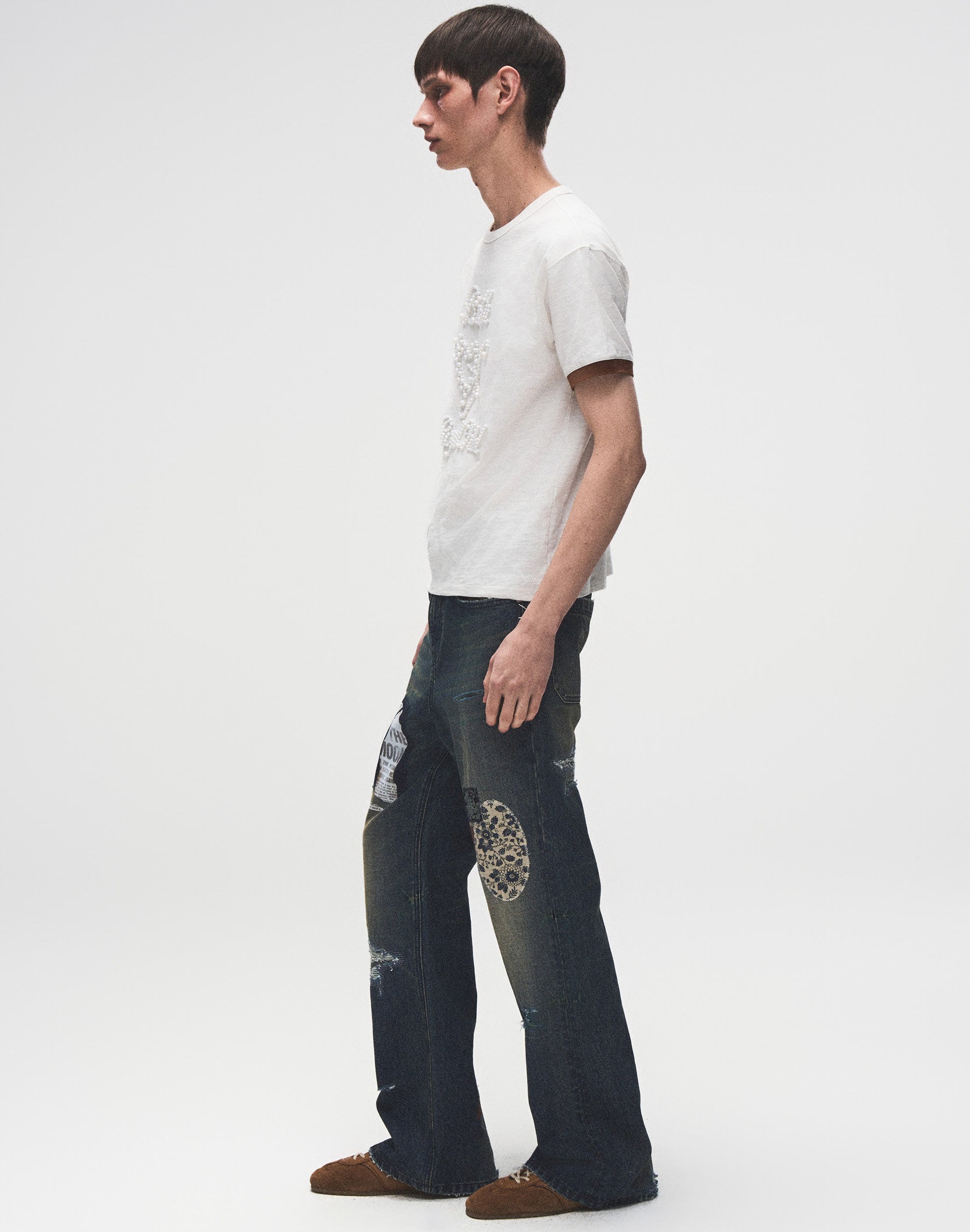 Pearl Patchwork T-Shirt IN WHT