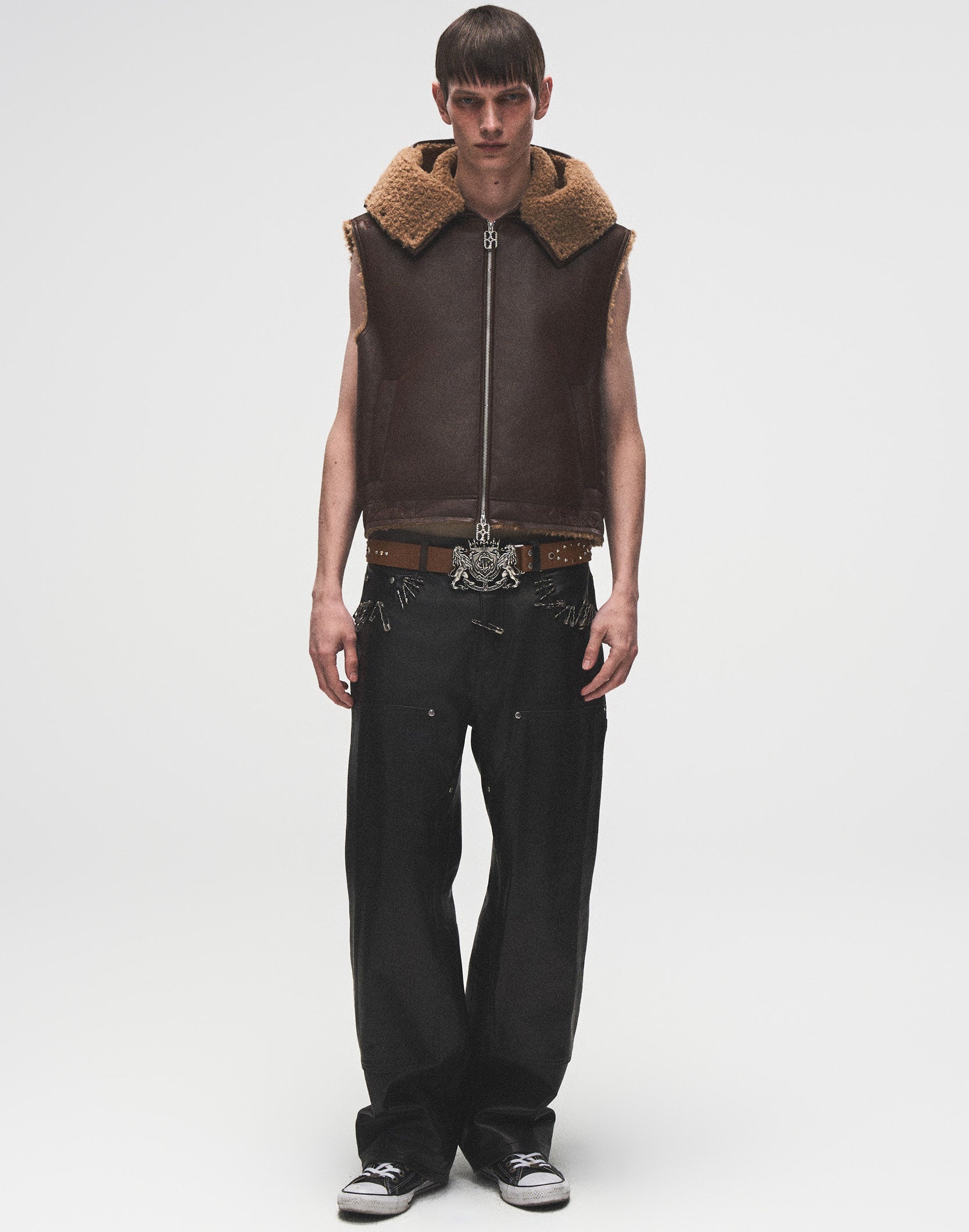 Embroidered Badge Shearling Vest