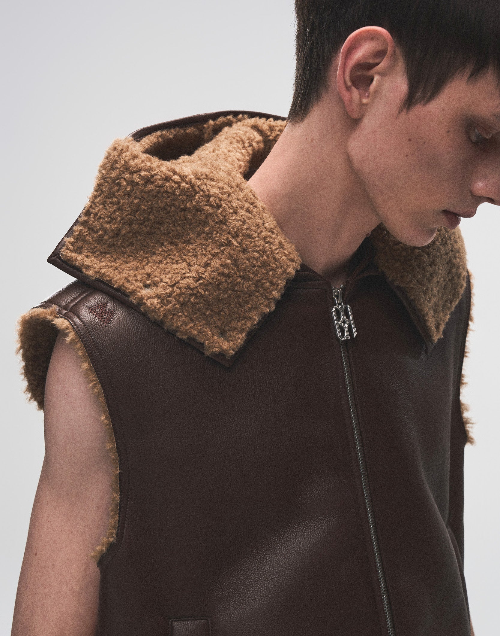 Embroidered Badge Shearling Vest