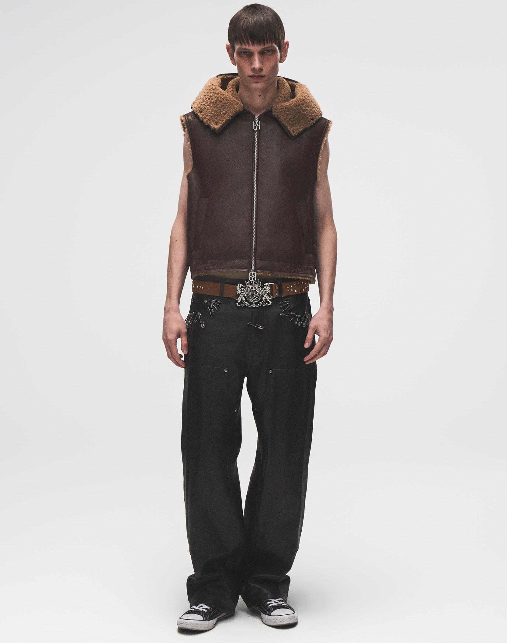 Embroidered Badge Shearling Vest