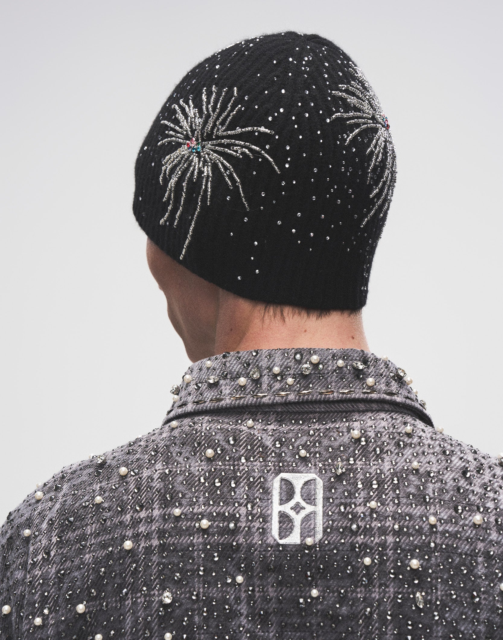 Fireworks Studded Beaded Beanie-BLK