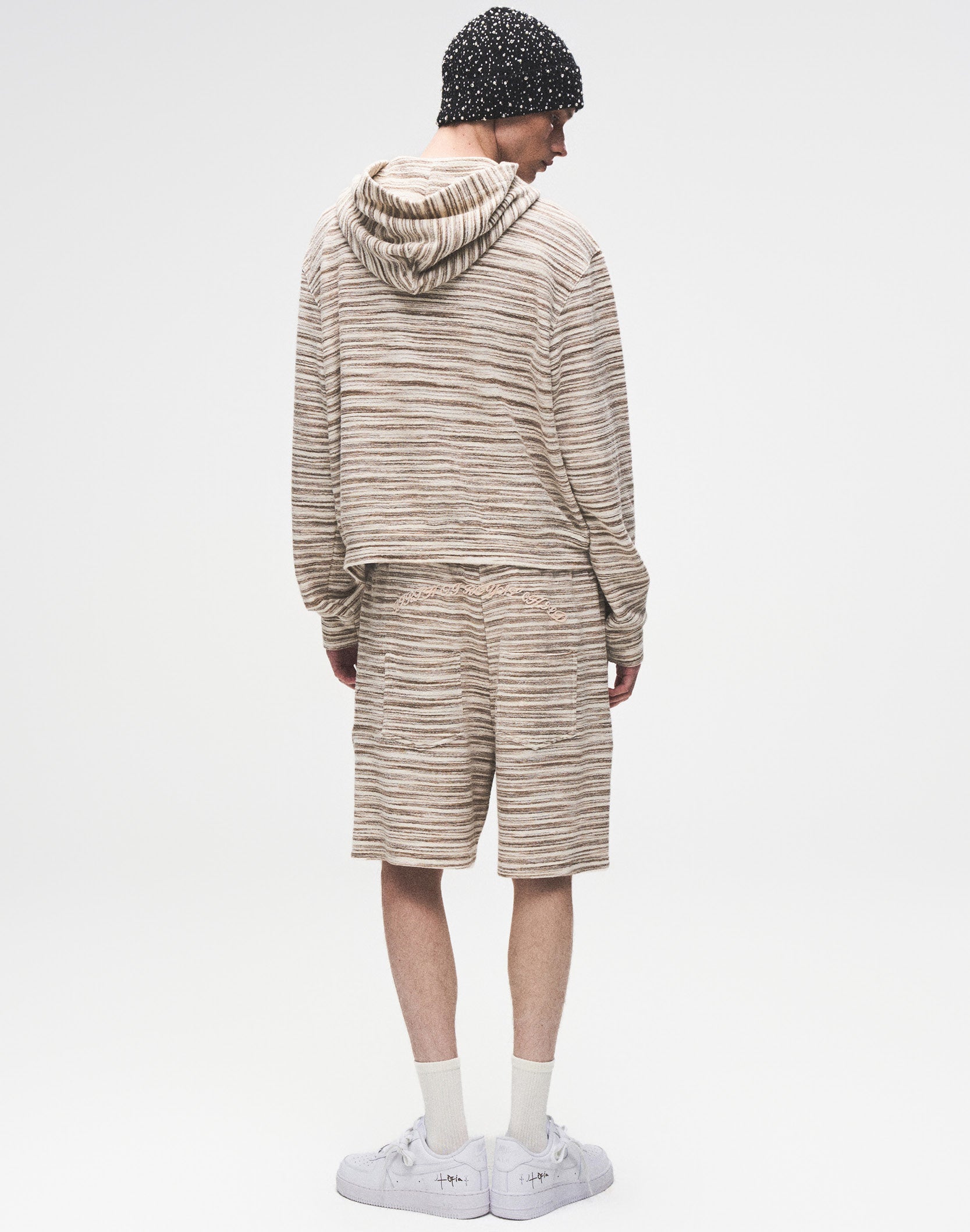 Striped Knit Hoodie in White