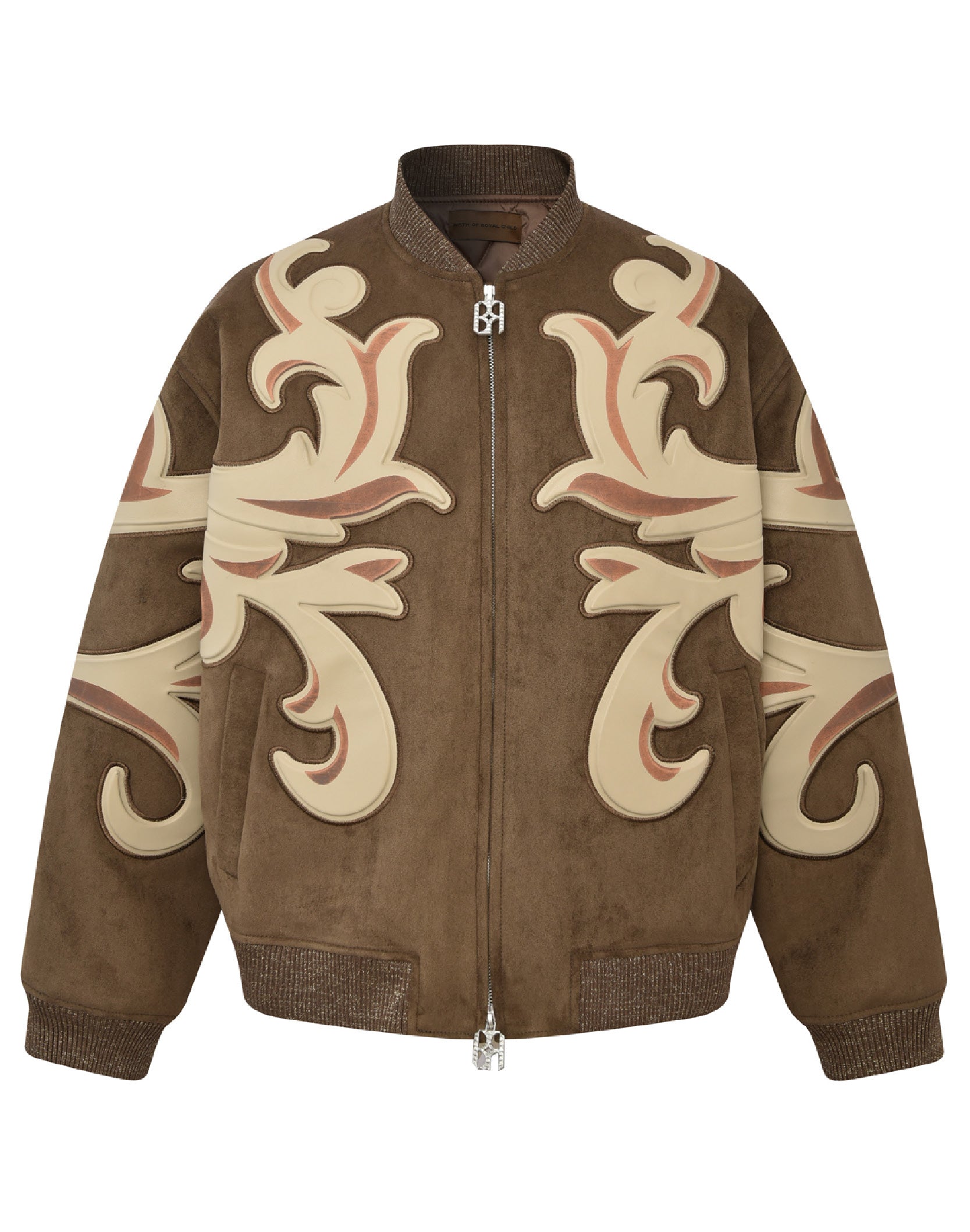 Patchwork Suede Leather Baroque Embossed MA1 Bomber Jacket