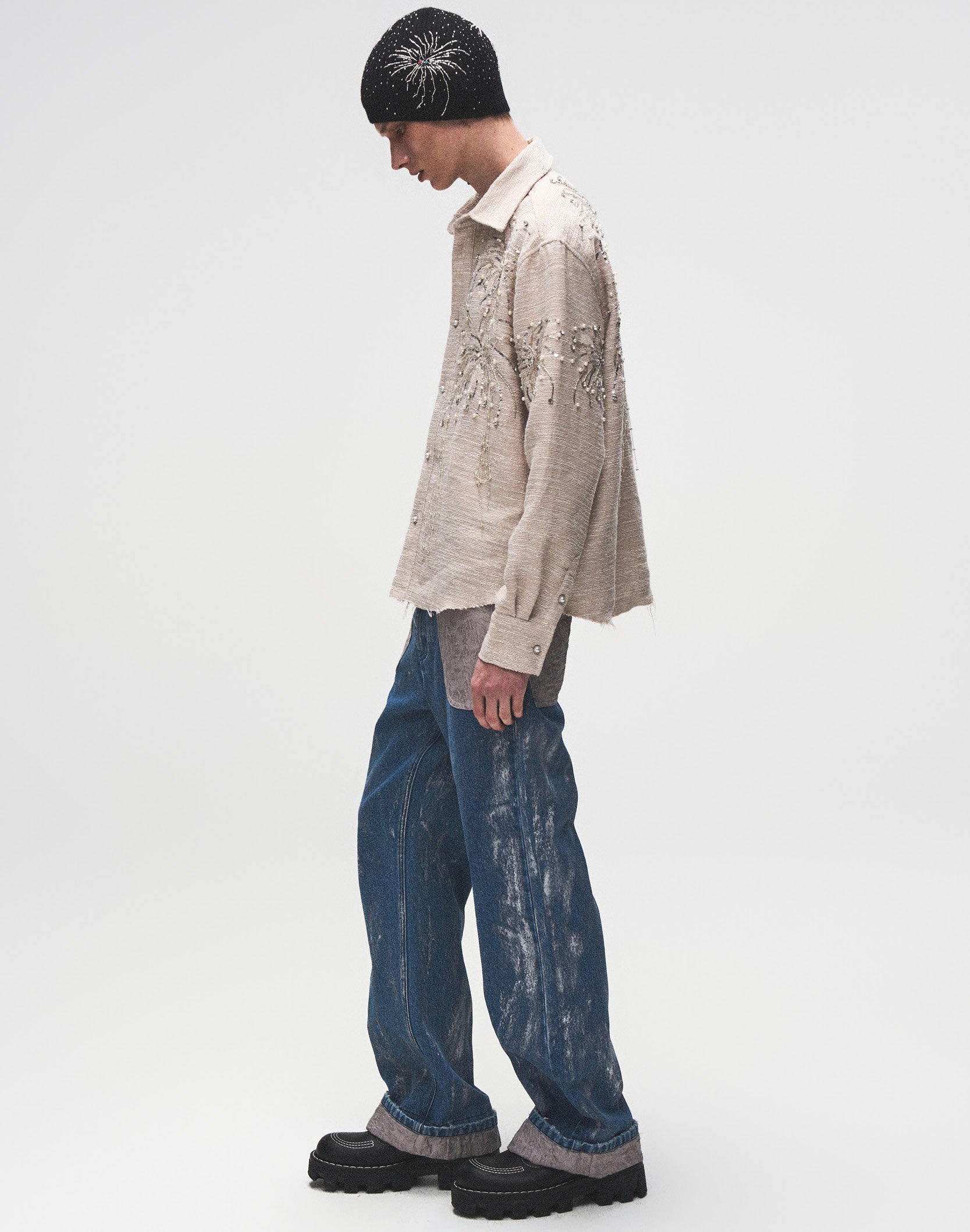 Embossed Silver-Washed Denim (Blue)