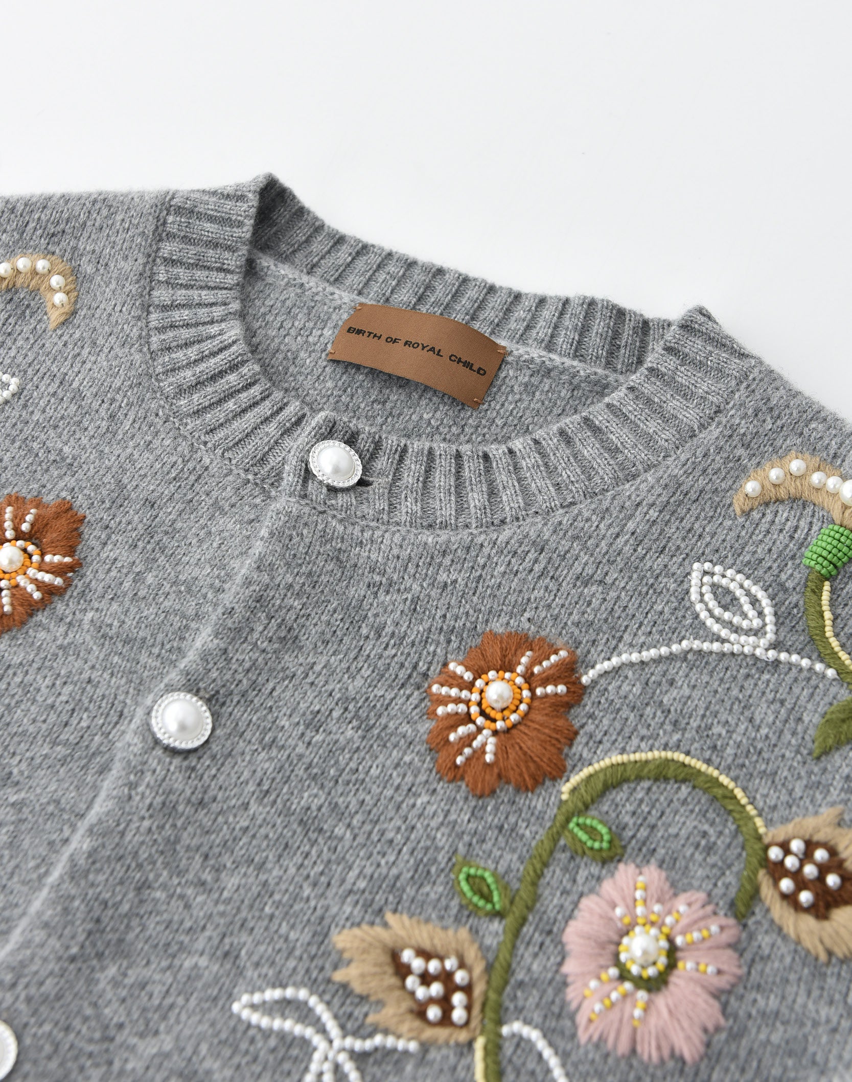 Hand-Embroidered Floral Pearl Cardigan