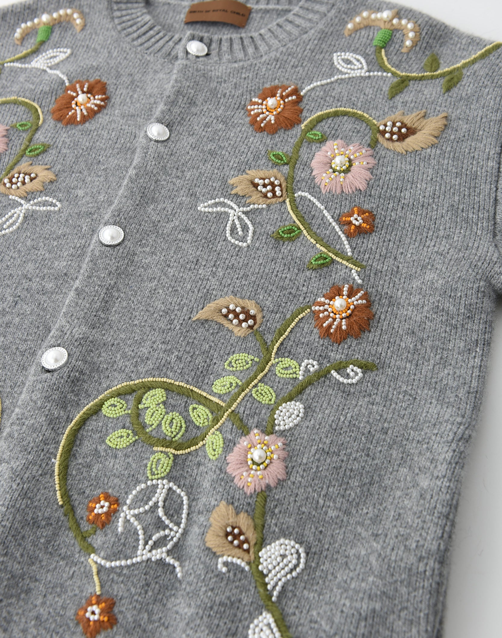 Hand-Embroidered Floral Pearl Cardigan