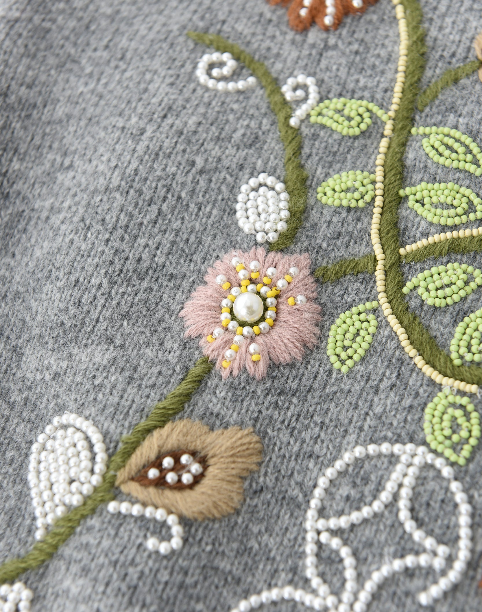 Hand-Embroidered Floral Pearl Cardigan