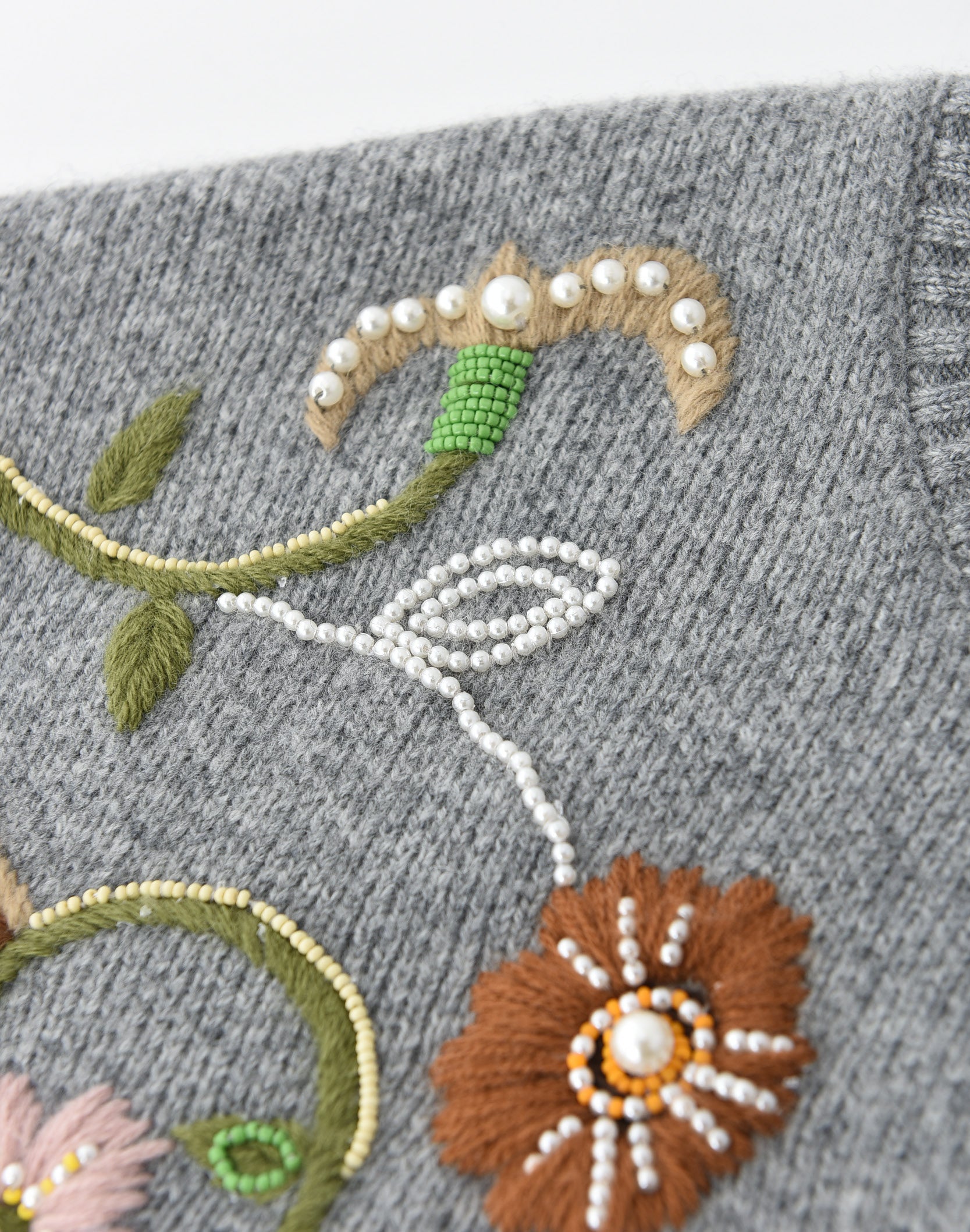 Hand-Embroidered Floral Pearl Cardigan