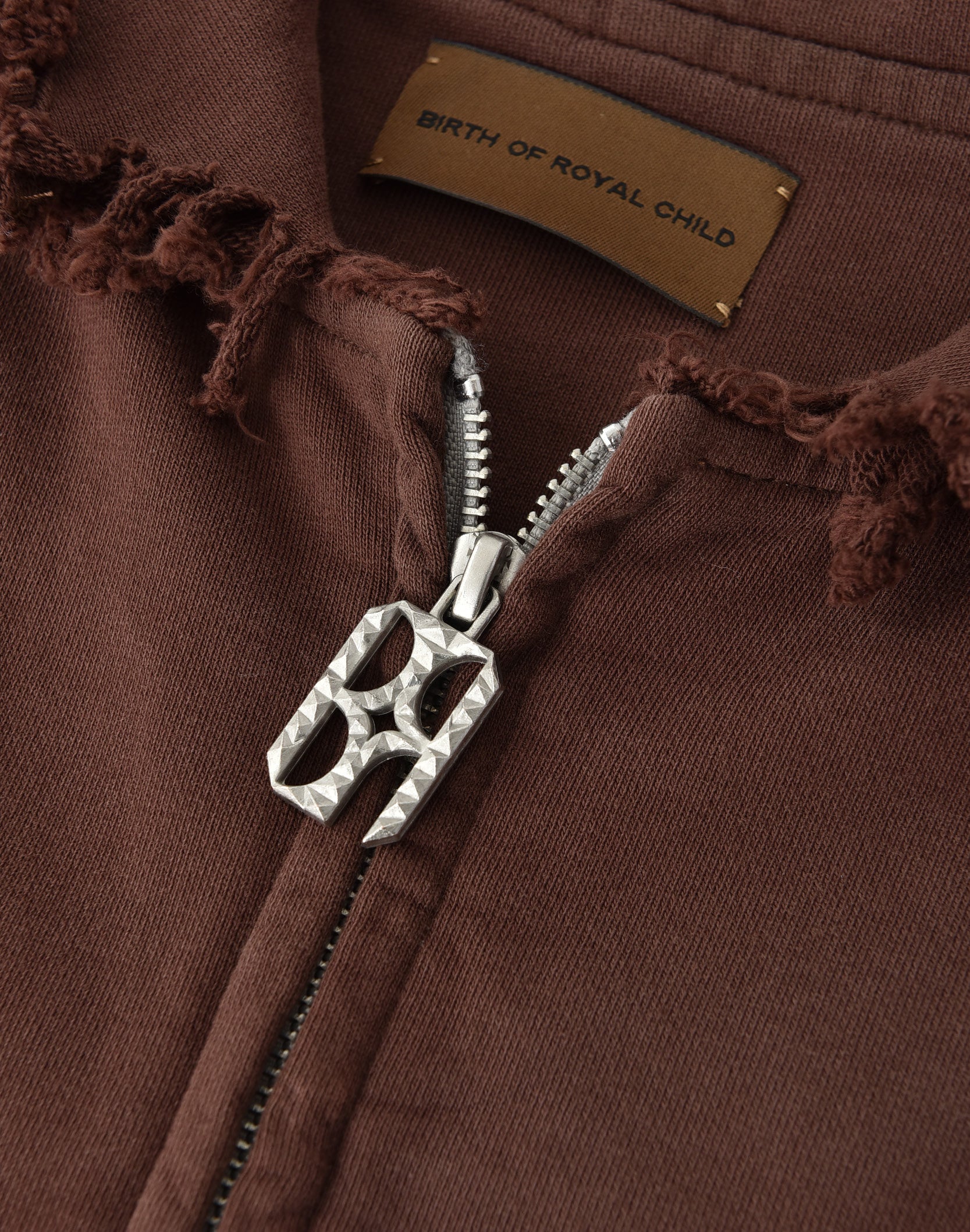 PEARL STUDDED BOXY ZIP HOODIE BROWN