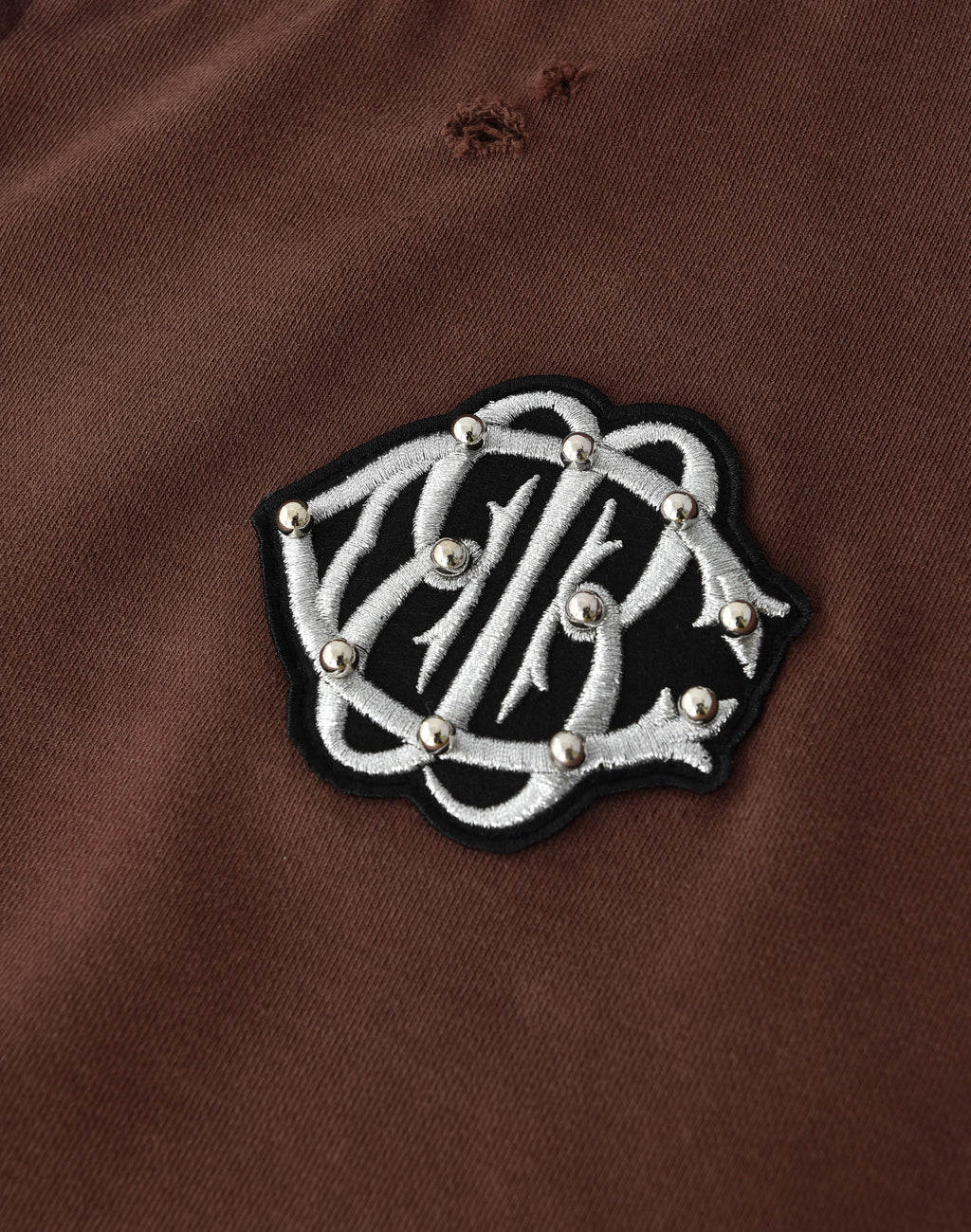 PEARL STUDDED BOXY ZIP HOODIE BROWN