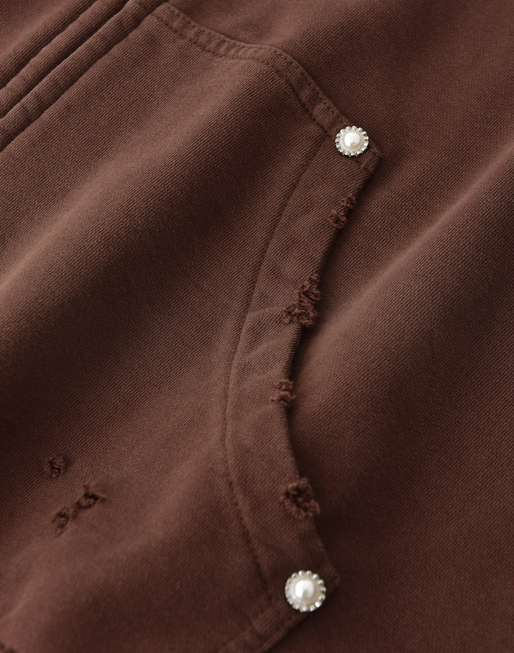 PEARL STUDDED BOXY ZIP HOODIE BROWN