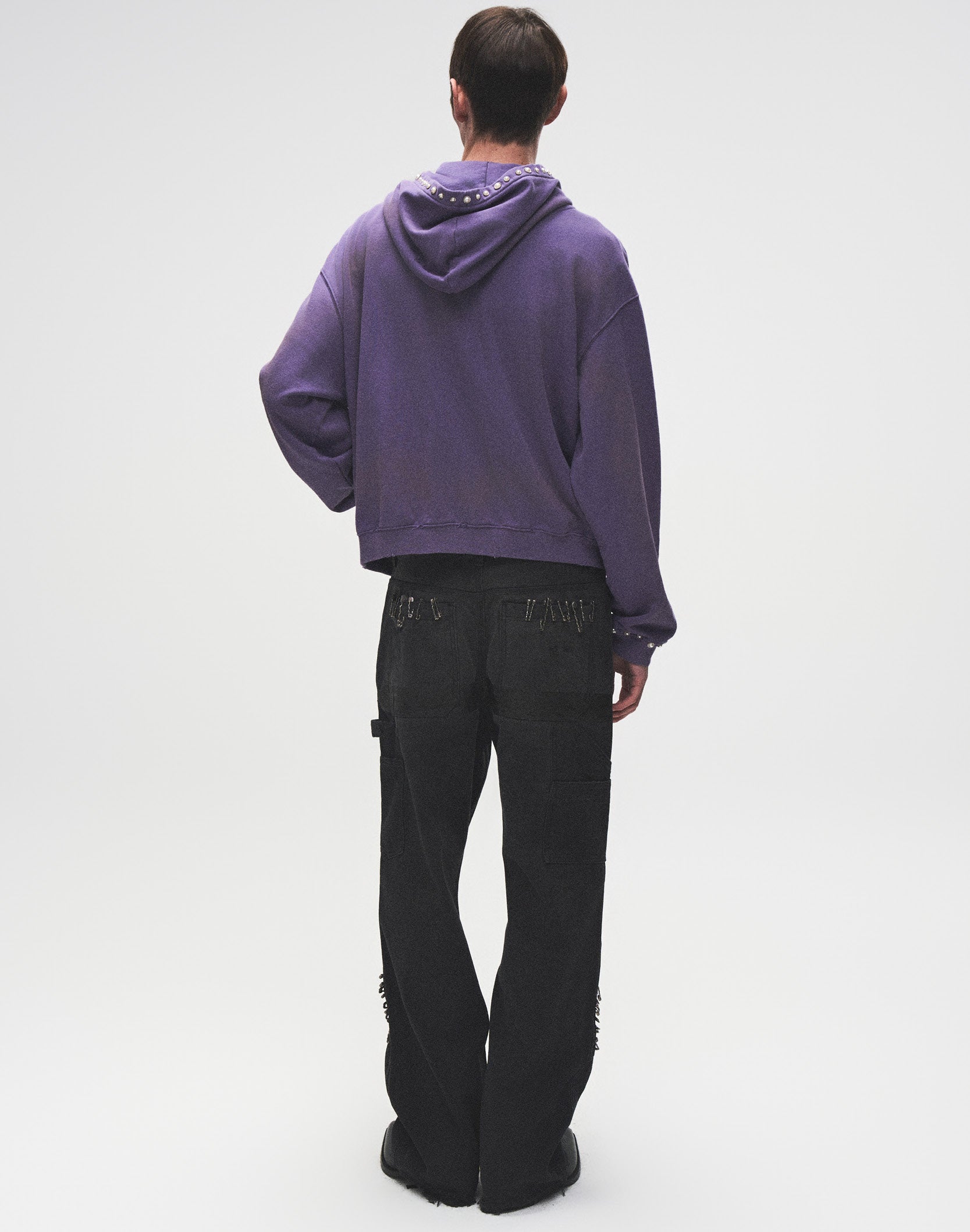 PEARL STUDDED BOXY ZIP HOODIE PURPLE