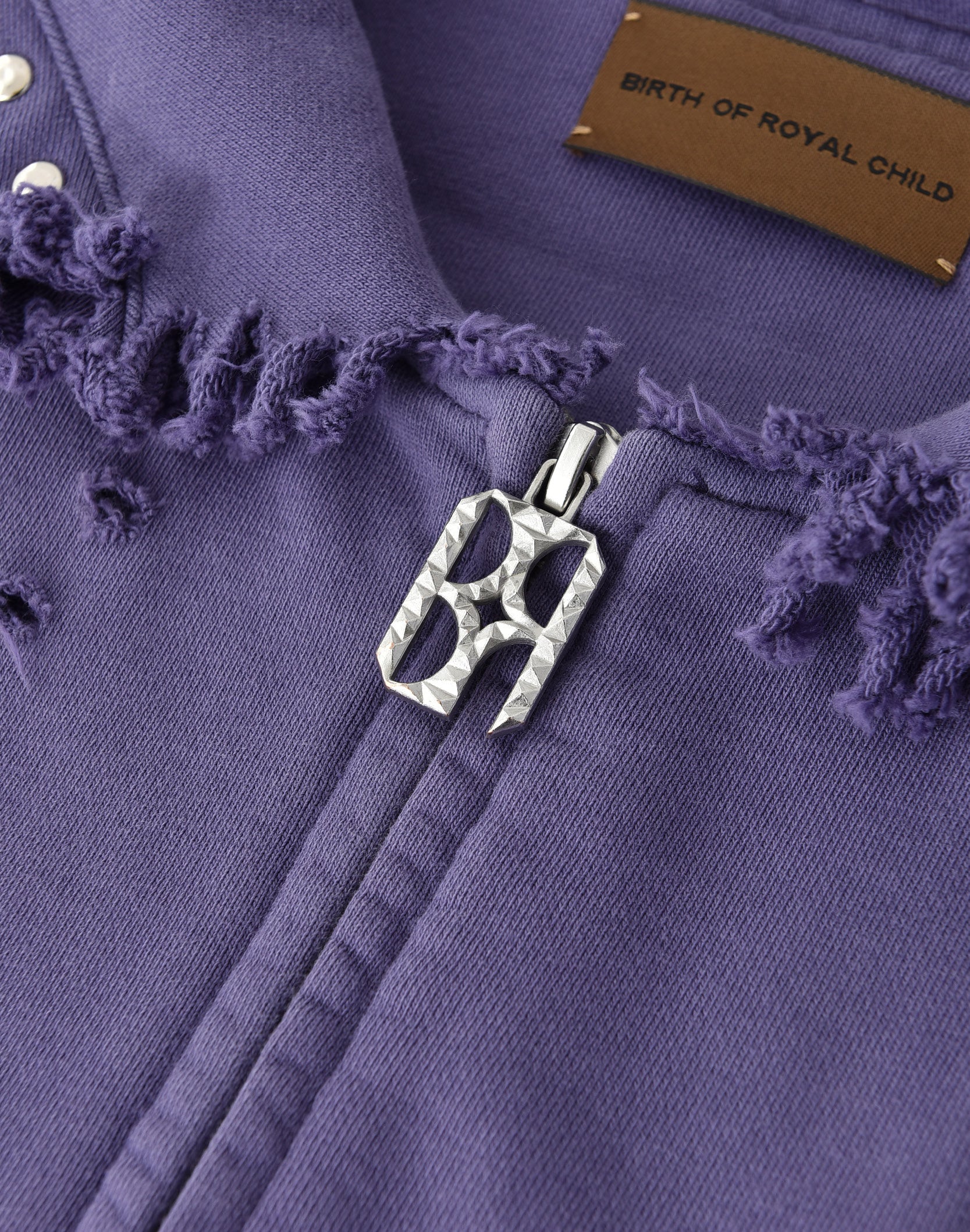 PEARL STUDDED BOXY ZIP HOODIE PURPLE